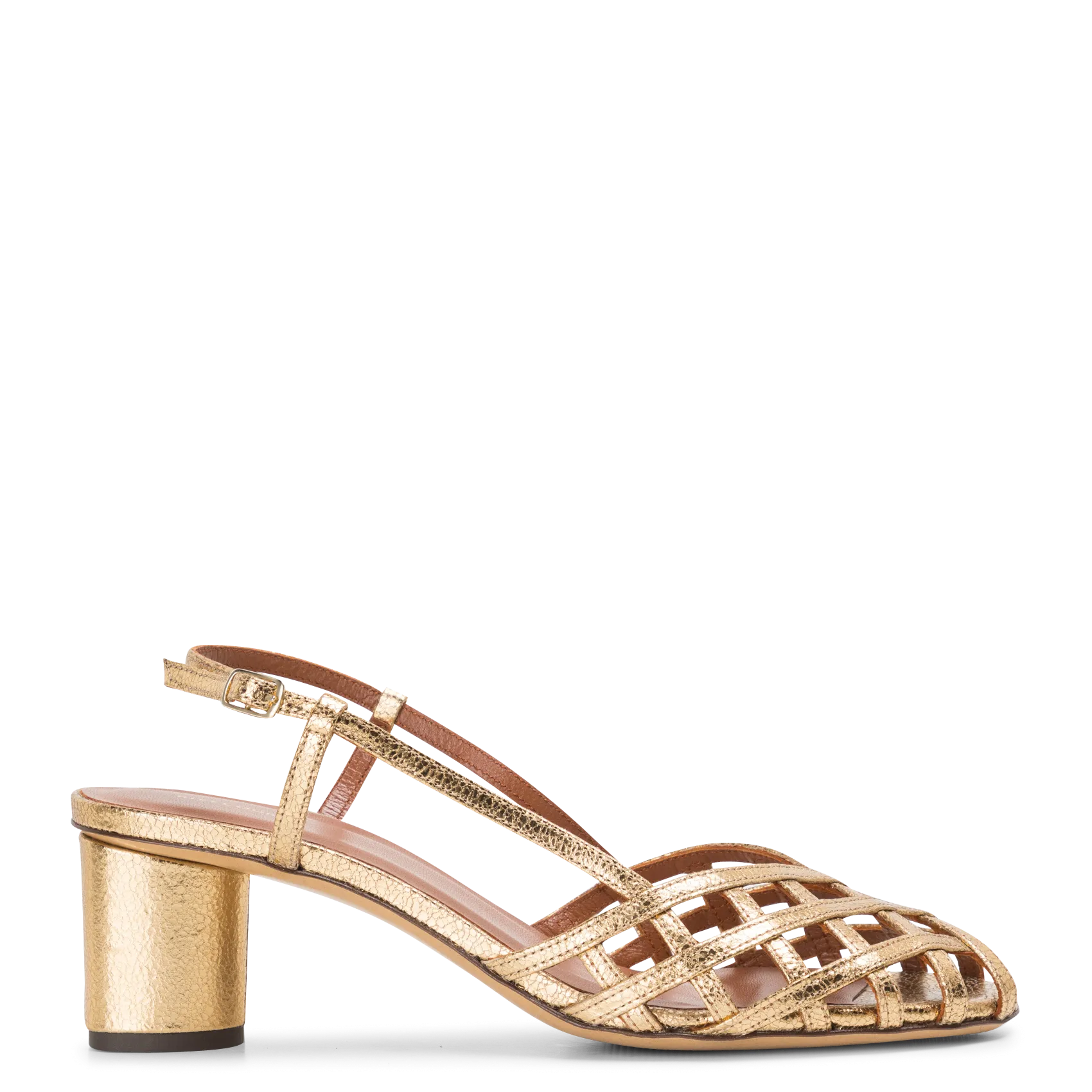 Slingbacks en cuir métallisé Doré N°455
