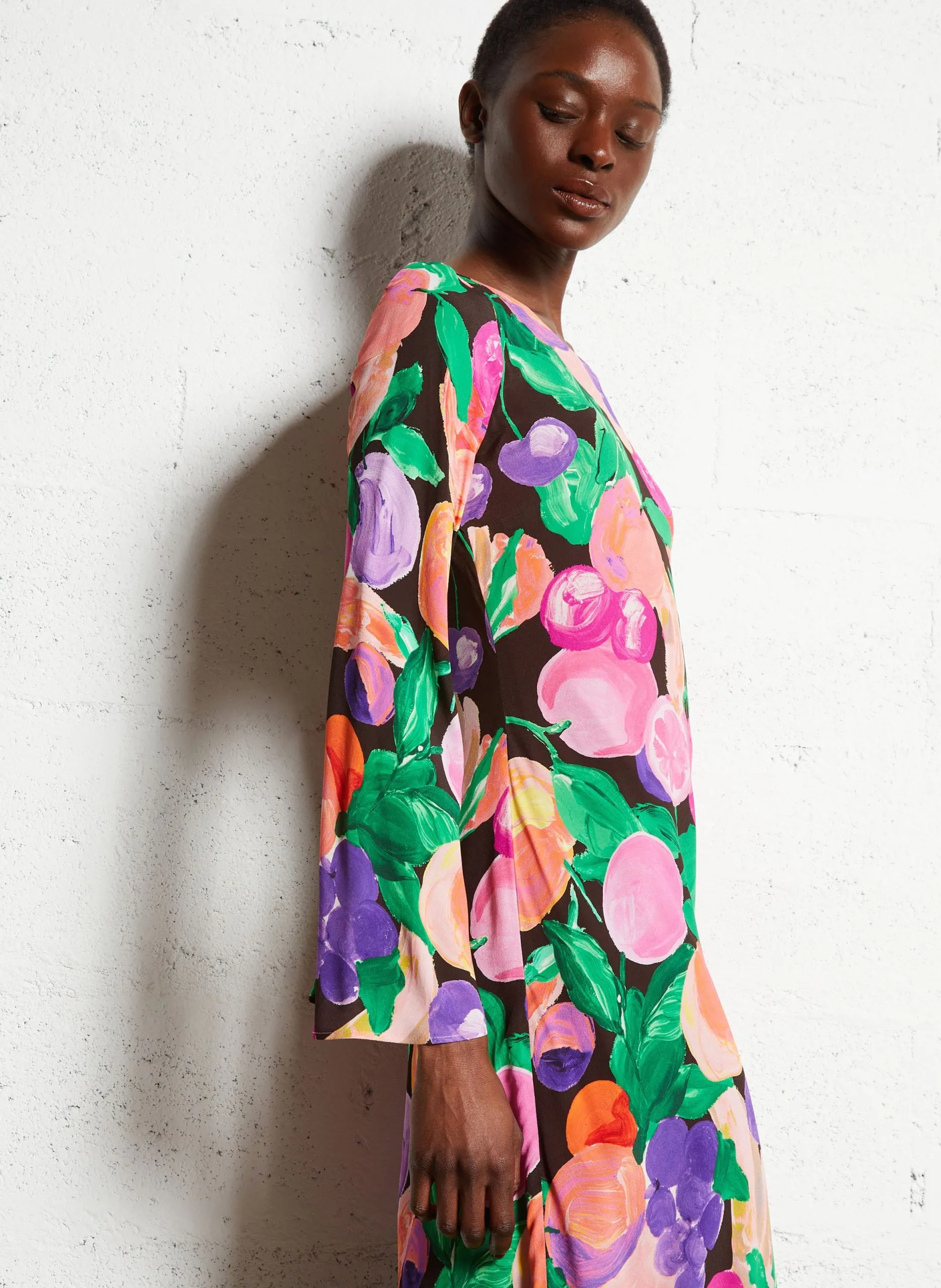 Robe longue col rond impriméé Multicolore EMILE