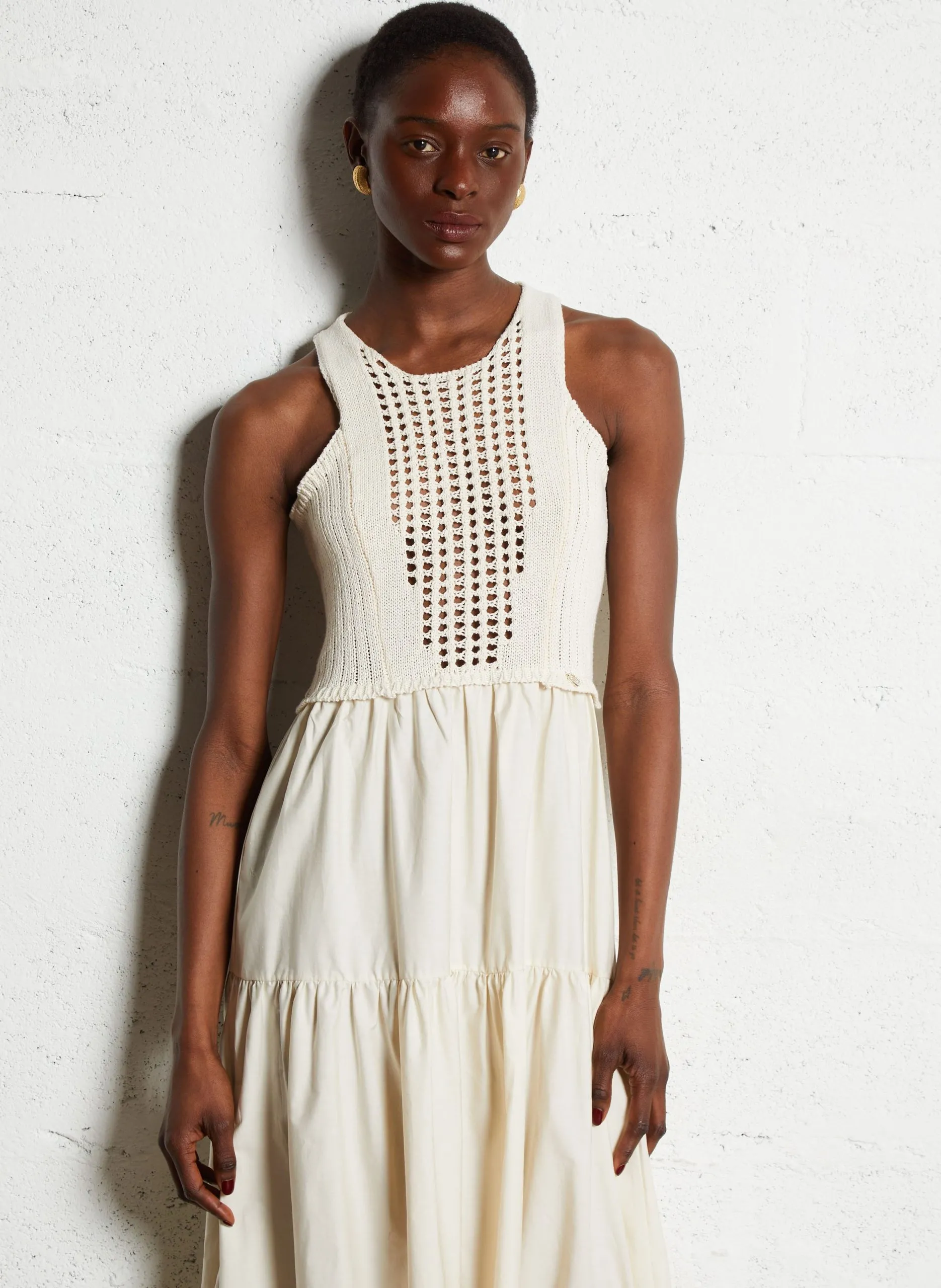 Robe longue évasée en coton Blanc