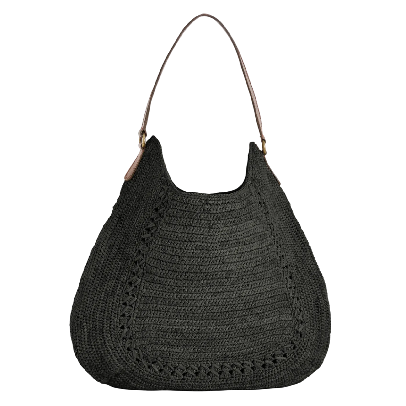 Sac porté épaule en raphia Noir MEVA