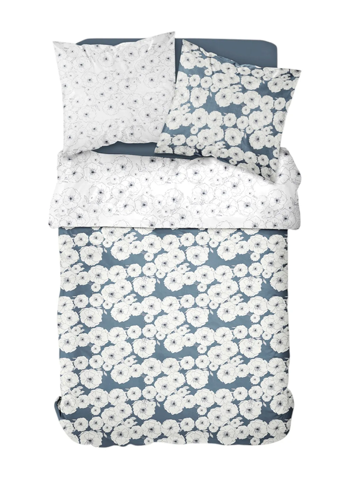Parure de lit imprimé en coton Bleu SUNSHINE CLEM