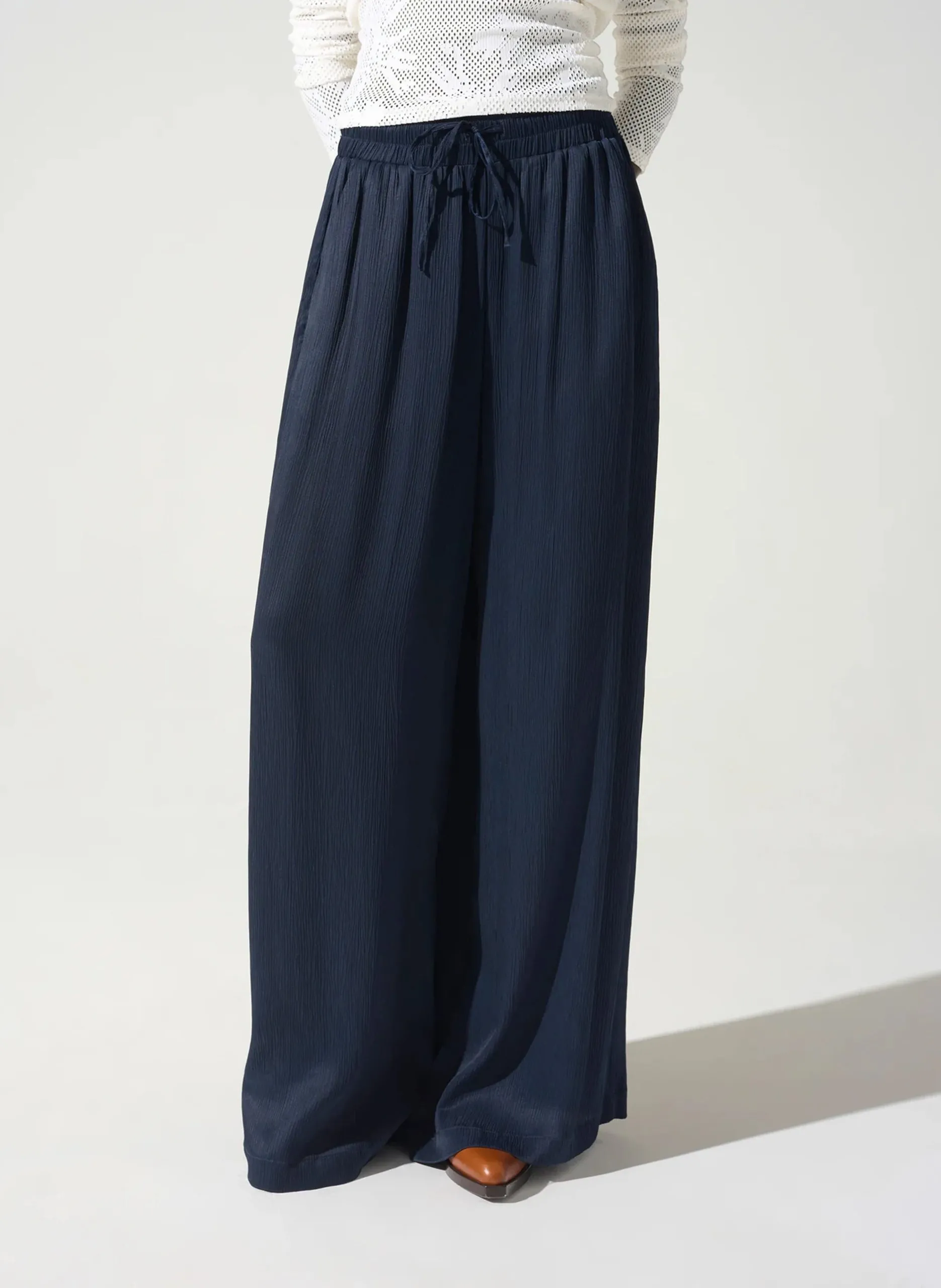 Pantalon large fluide taille haute Noir