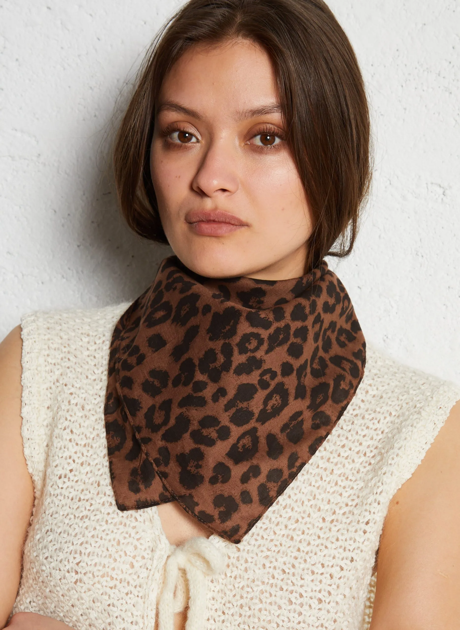 Foulard à motif léopard en coton Marron DANNY