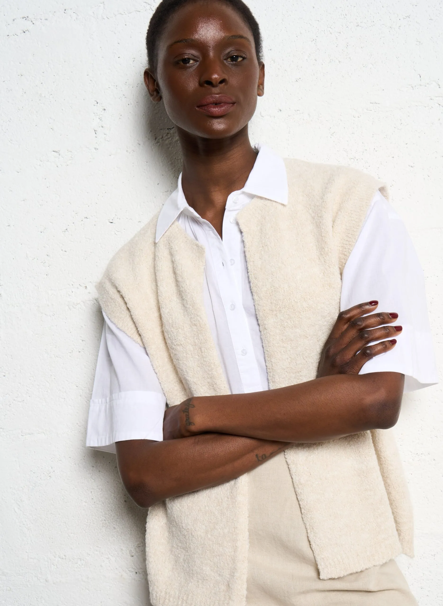 Gilet droit sans manches en coton Blanc