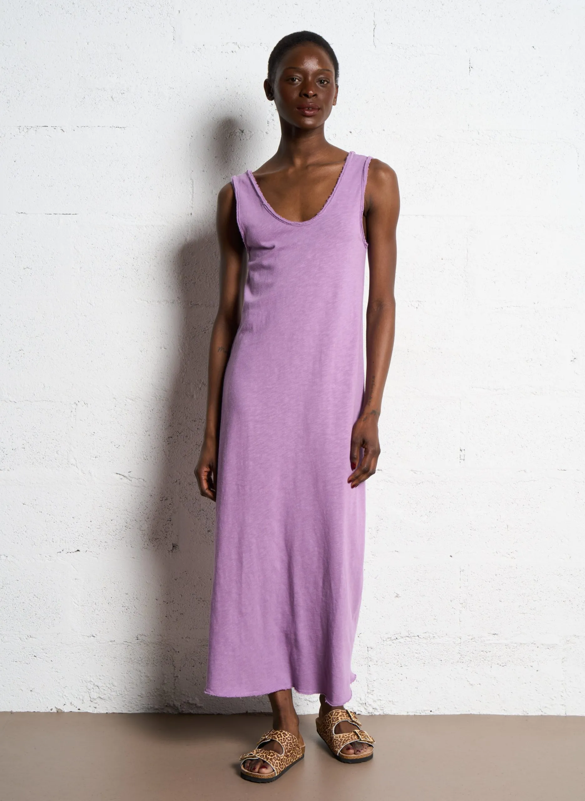 Robe longue droite à bretelles en coton Violet SONOMA