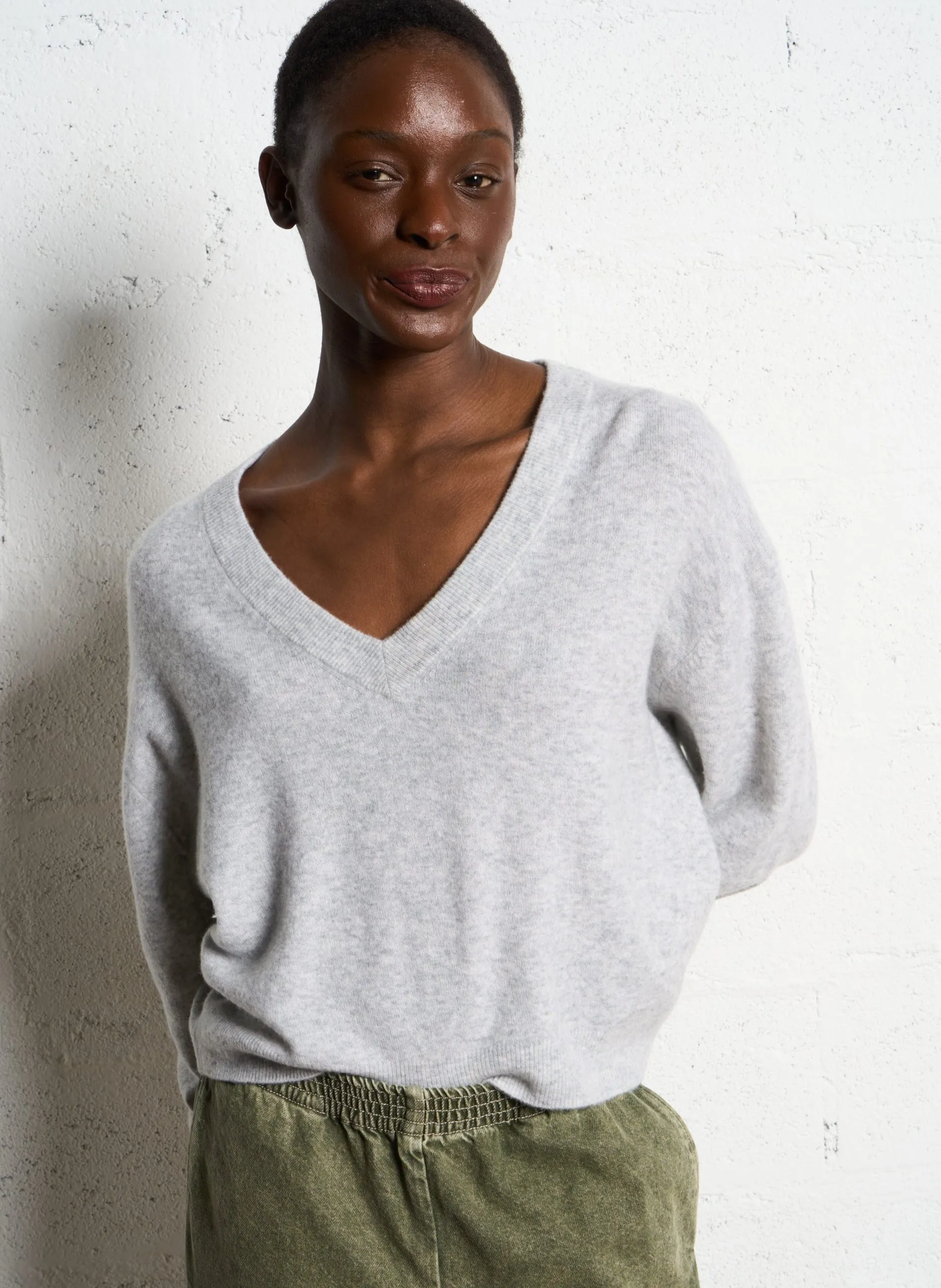 Pull droit en laine mélangée Gris RAXOW