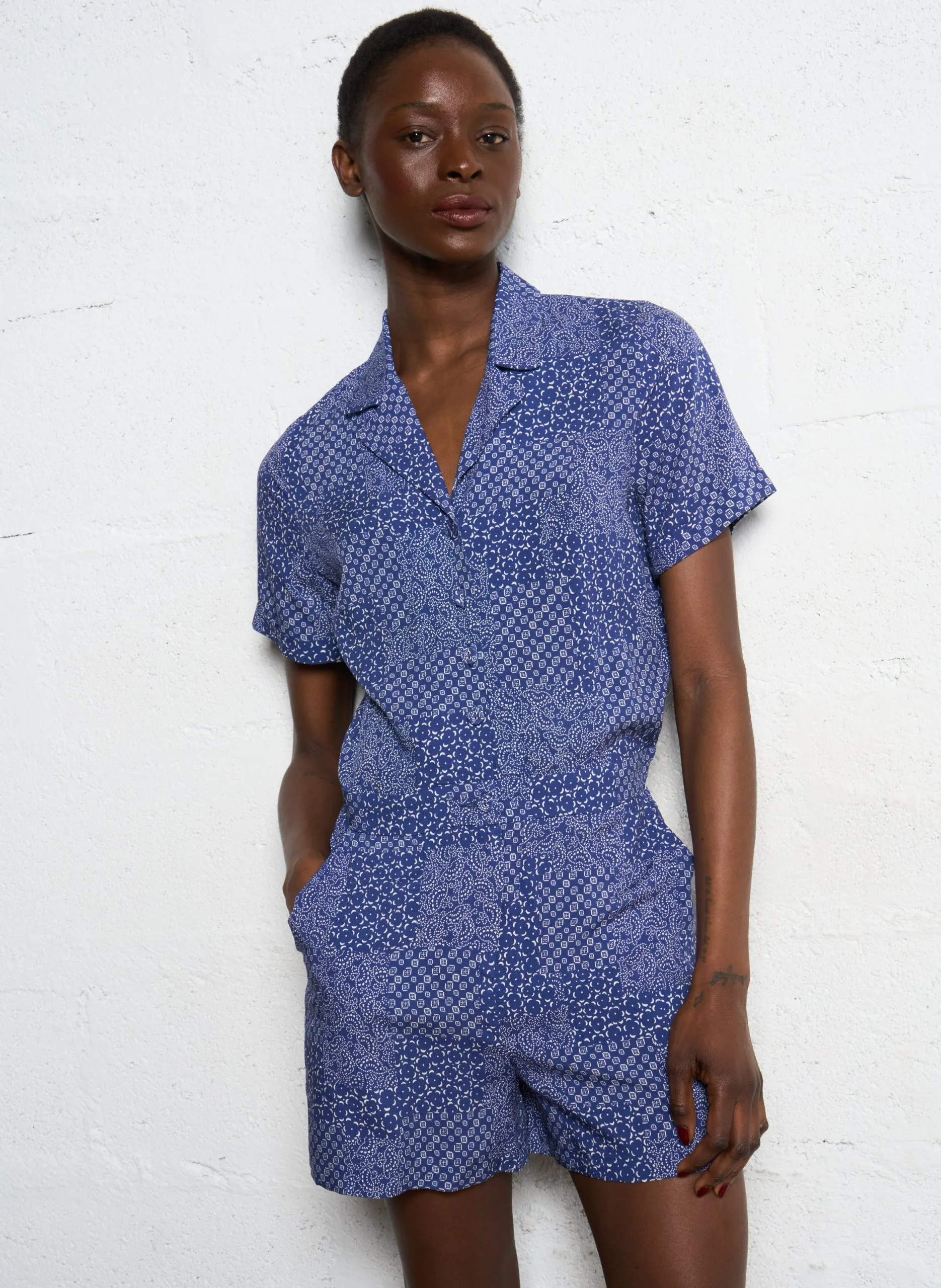 Combishort droit imprimé Bleu