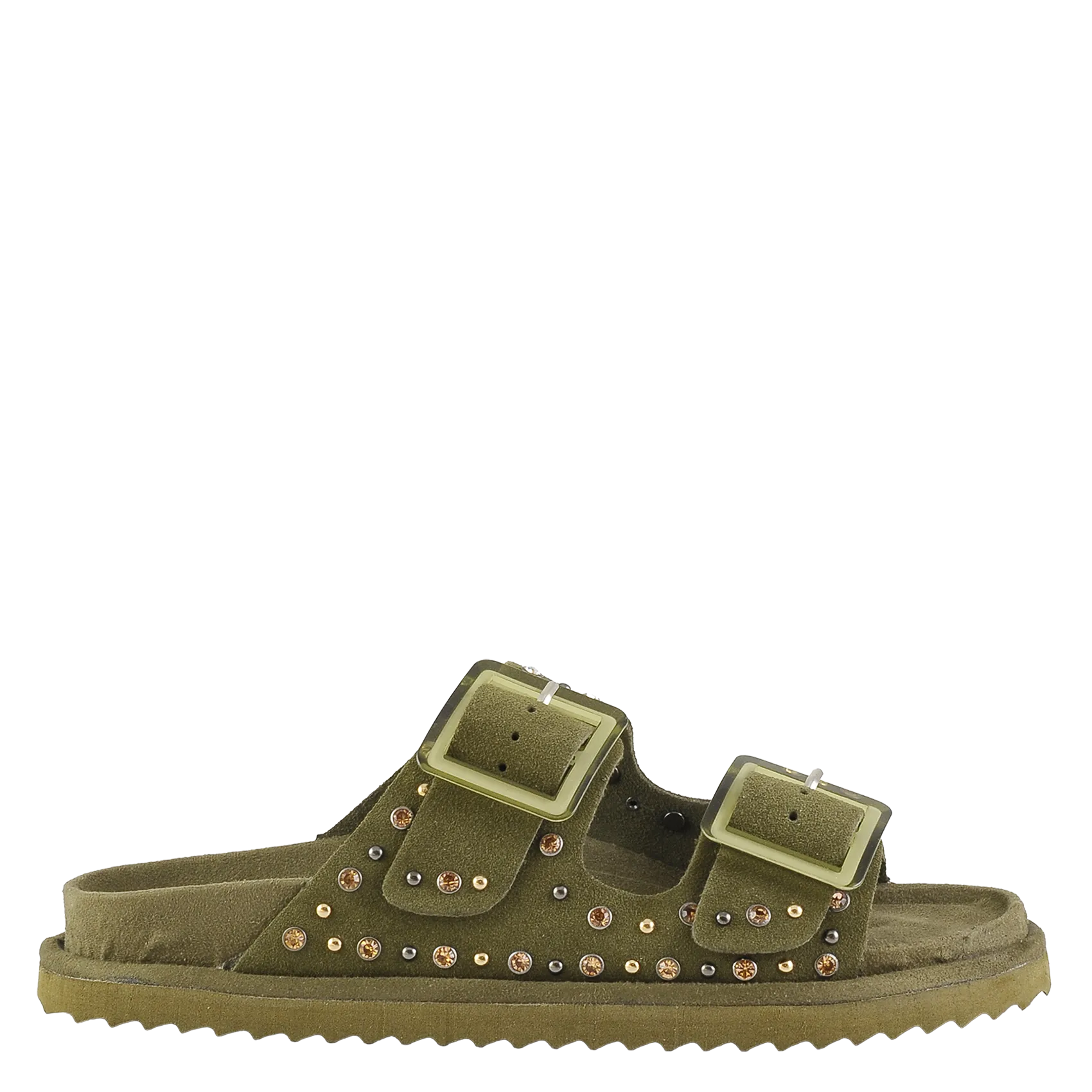 Sandales plates en cuir Kaki