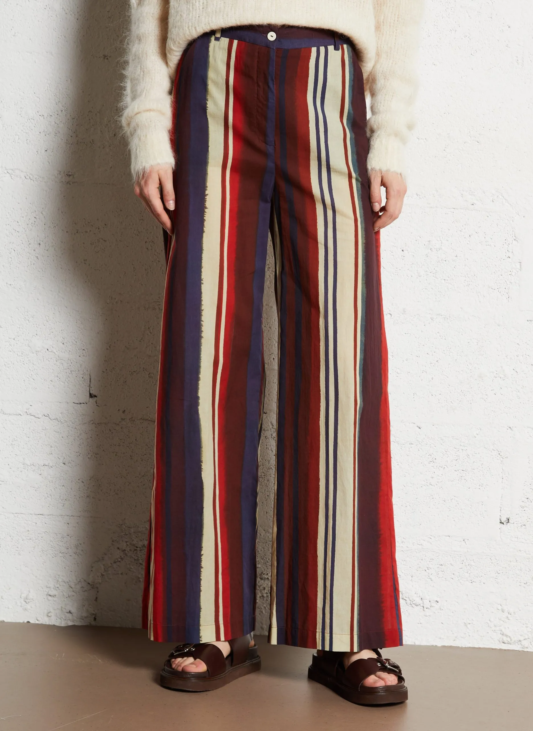 Pantalon large taille haute en coton Violet POMITO