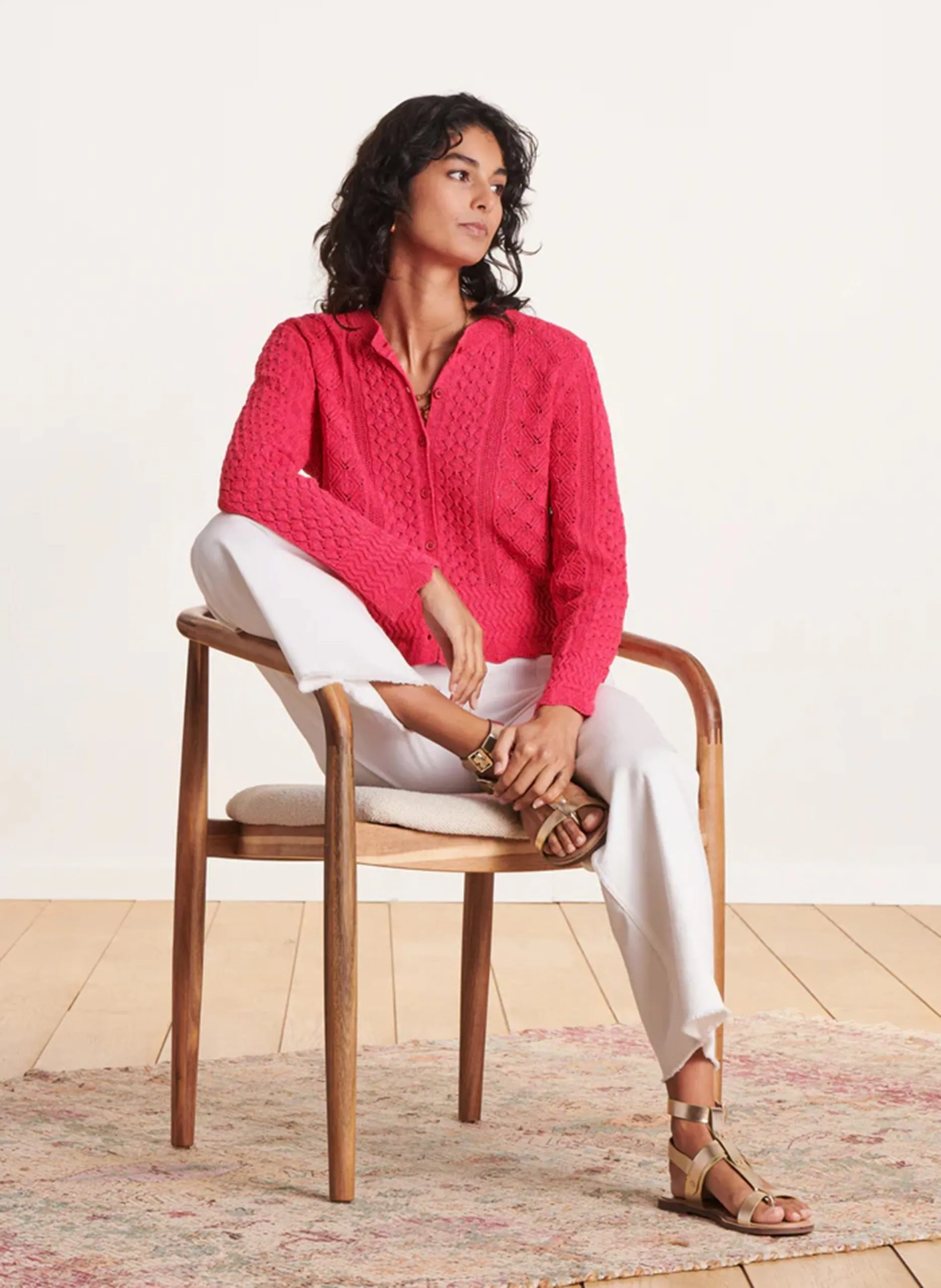 Gilet col rond en coton mélangé Rose