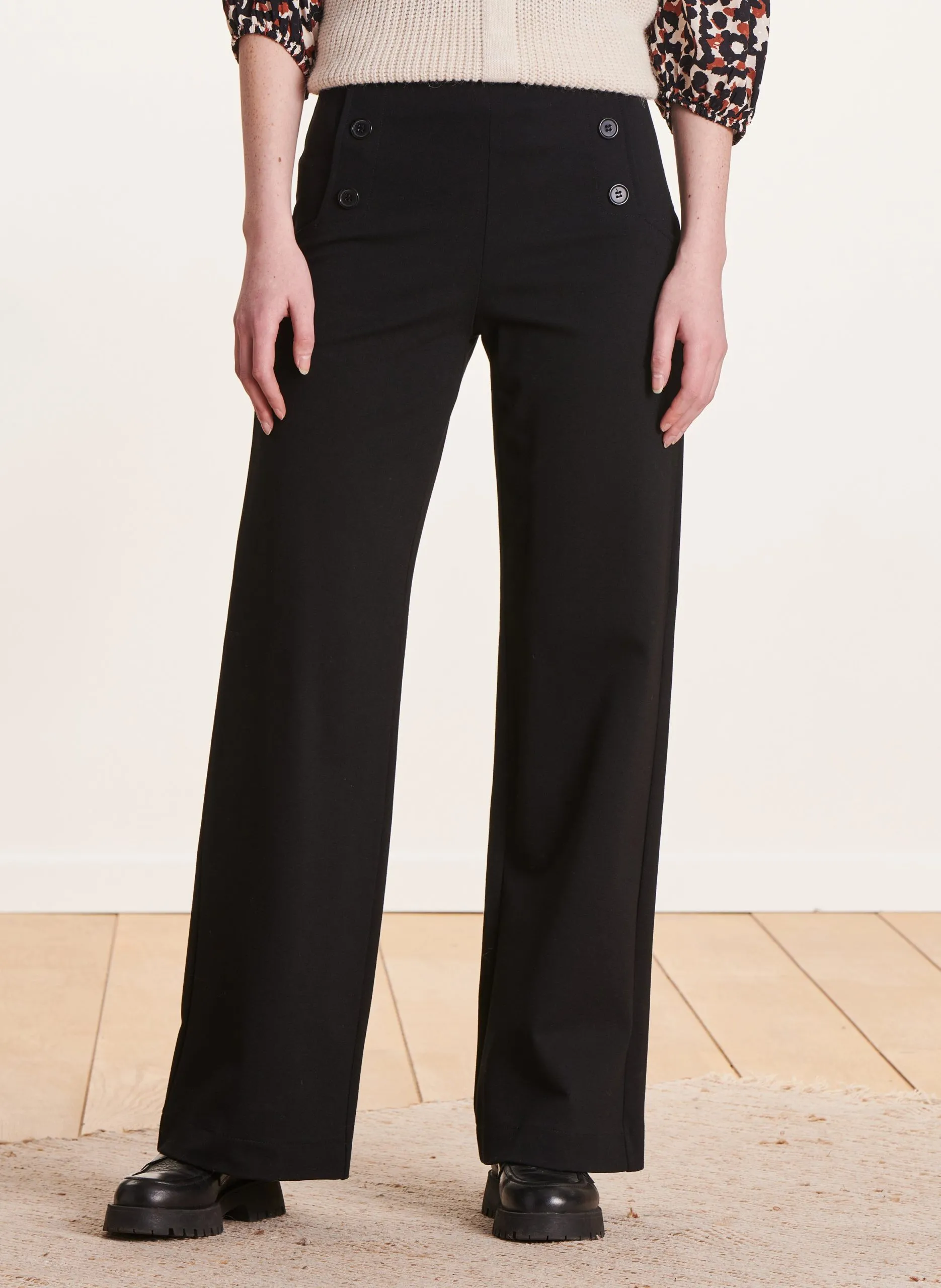 Pantalon taille haute large Noir