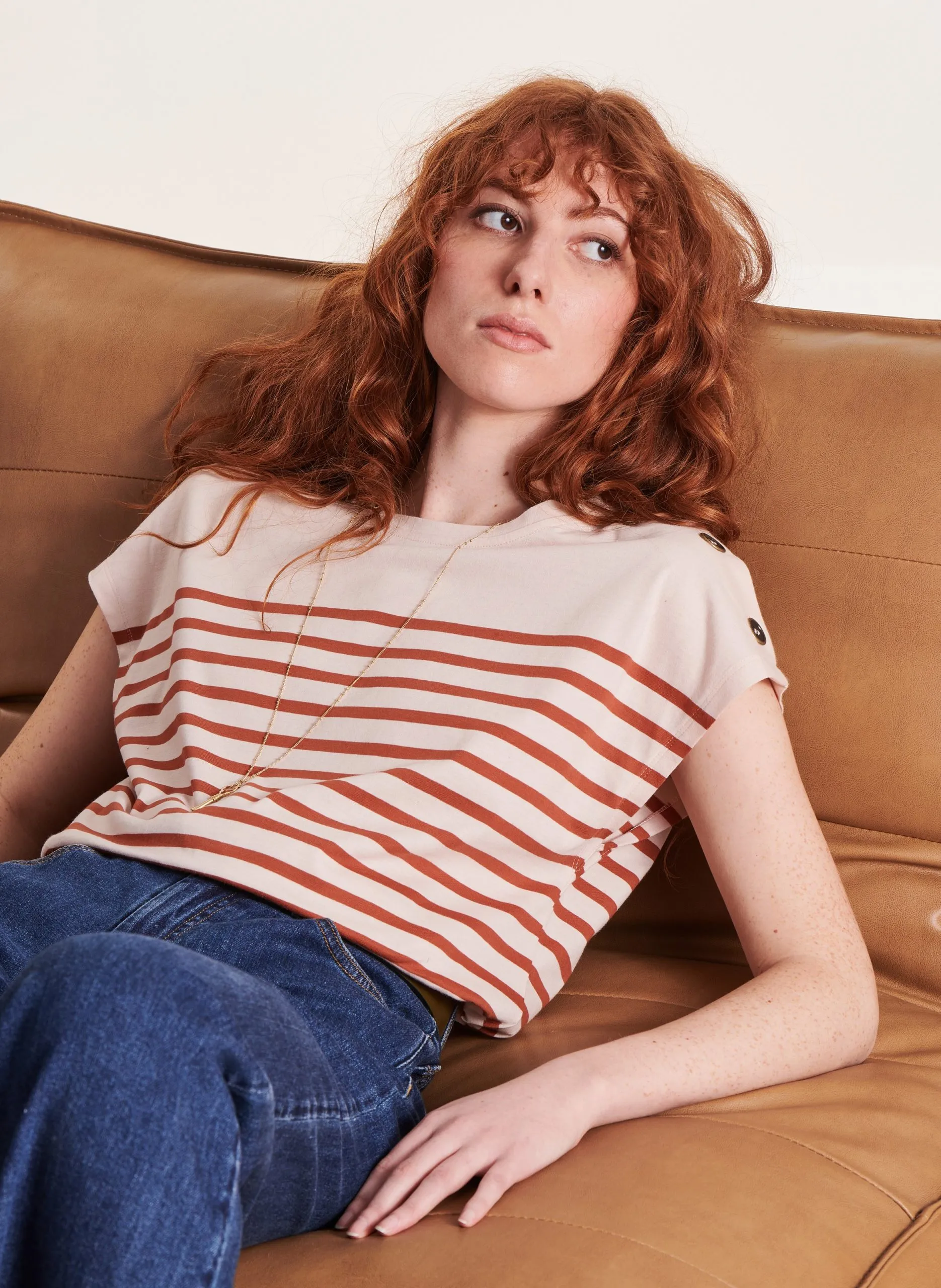 Tee-shirt marinière en coton bio Beige