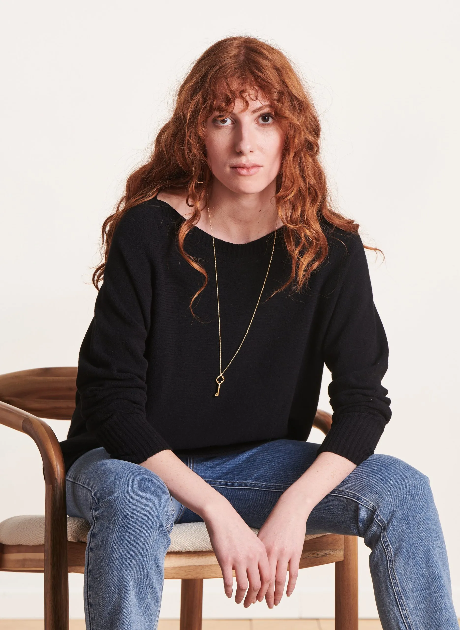 Pull col bateau ample en maille Noir