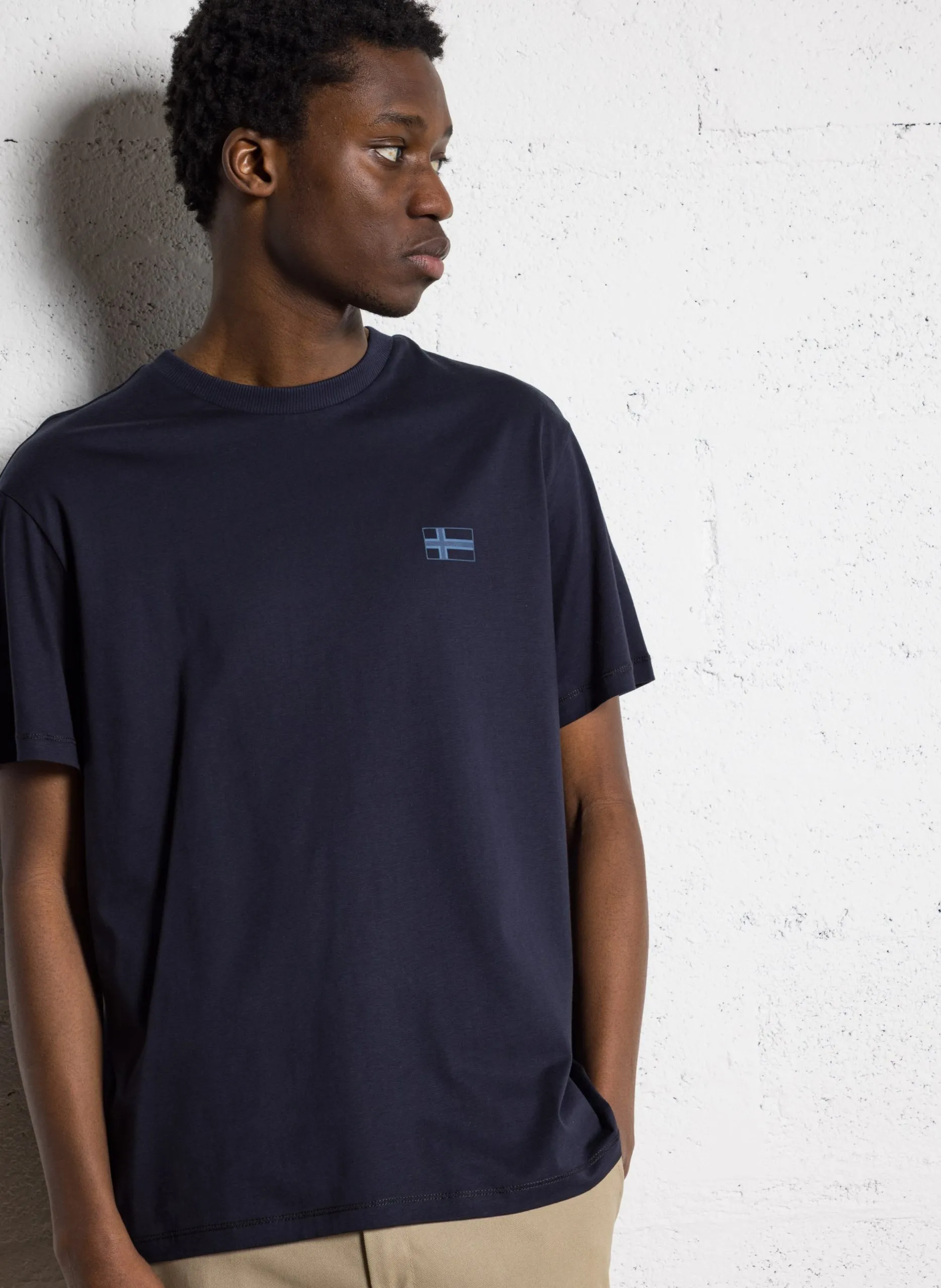 Tee-shirt droit col rond en coton Bleu S-SORANO SS