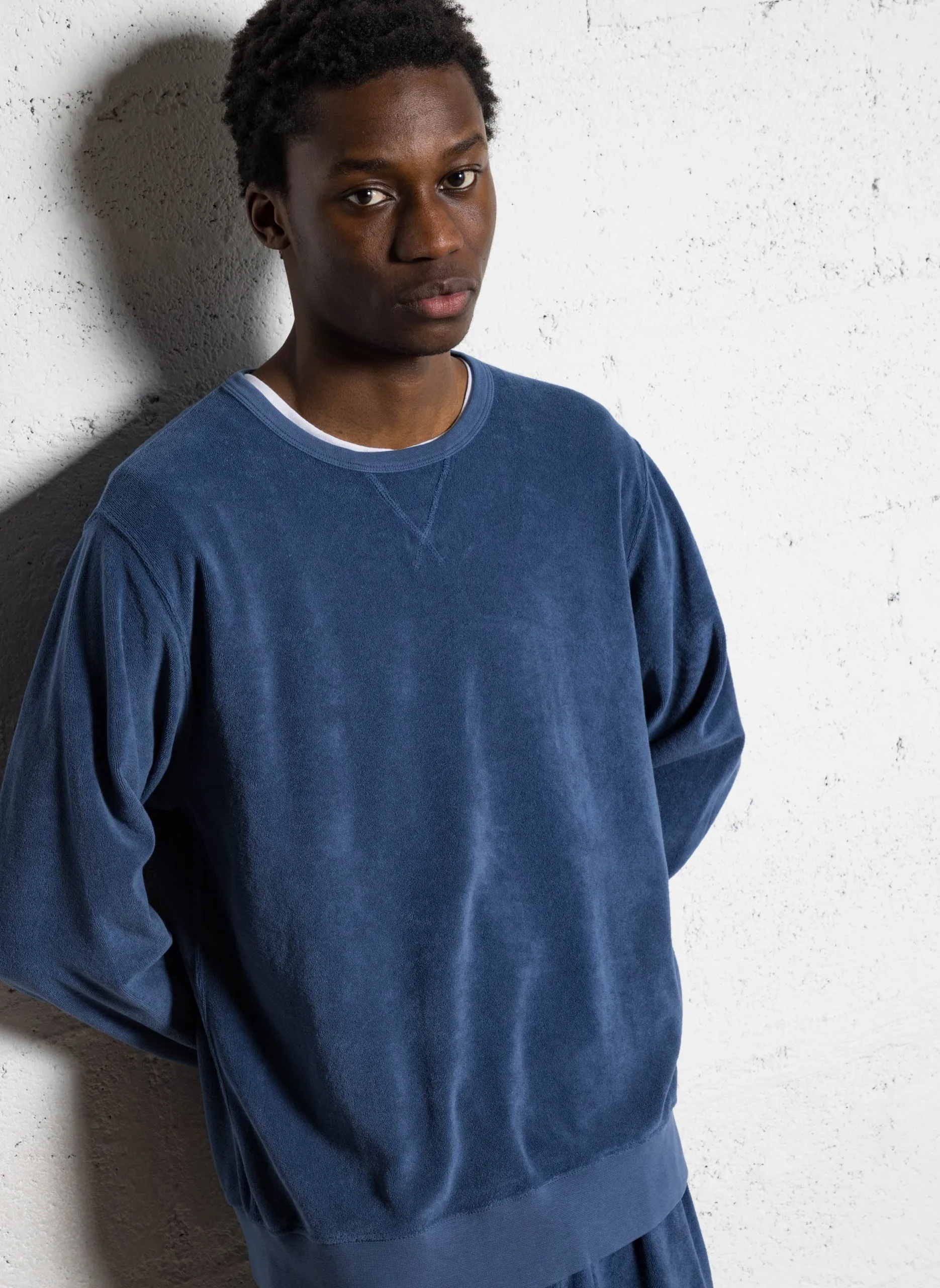 Sweat col rond en coton mélangé Bleu BOUCLETTE