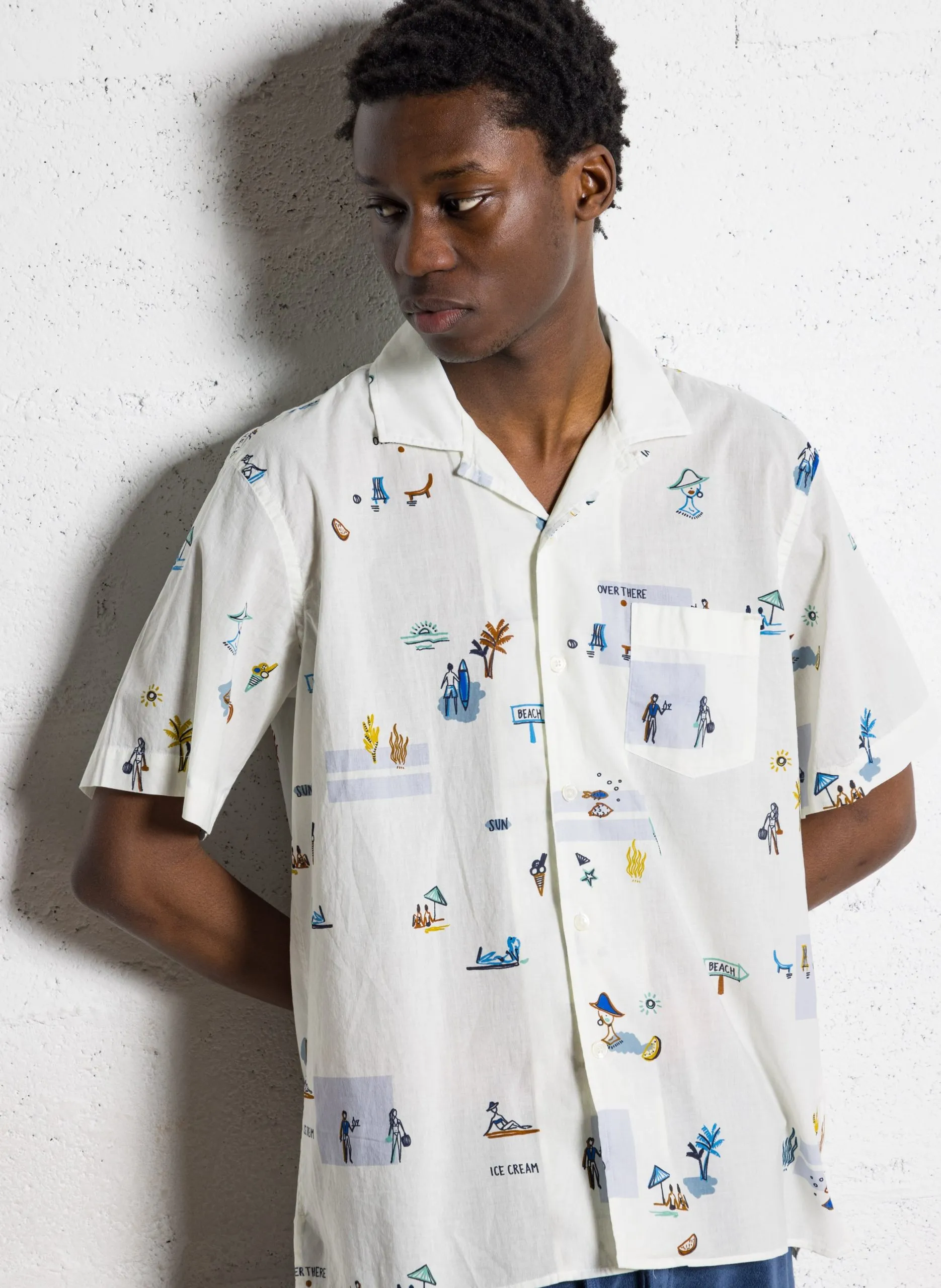 Chemise droite en coton imprimé Beige PALM MC