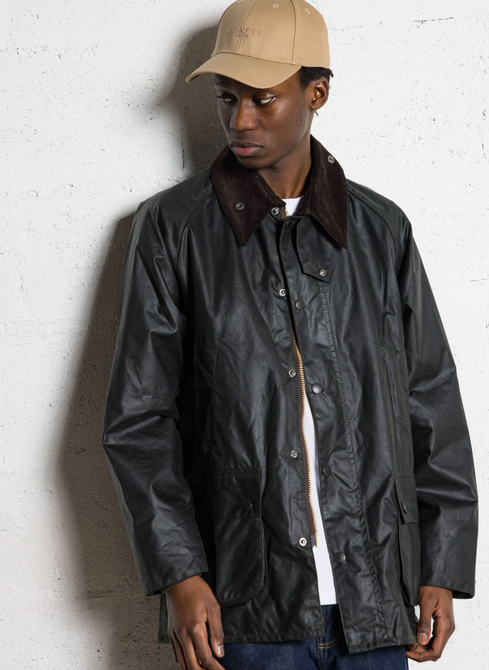 Veste droite en coton ciré à poches Vert BEDALE