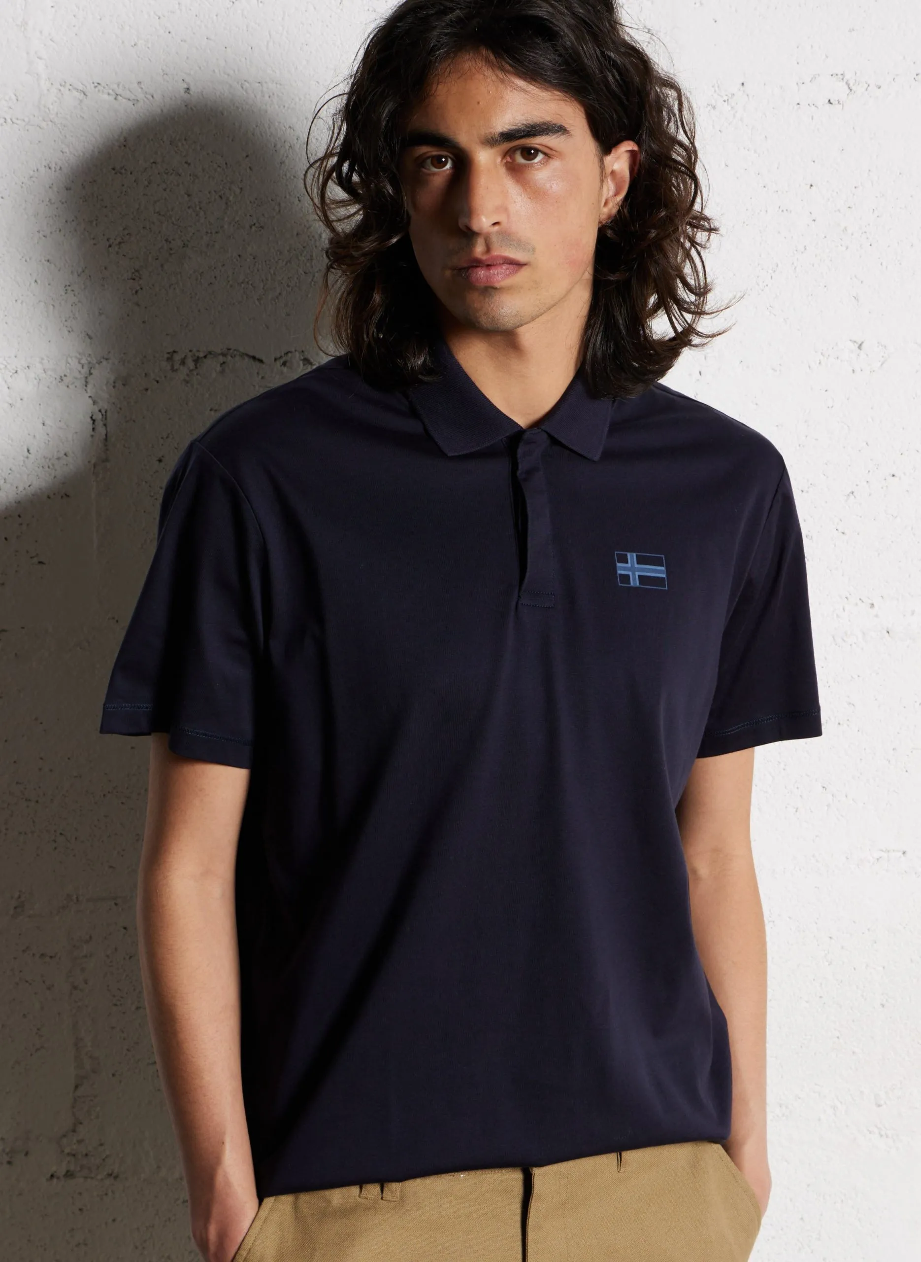 Polo droit en coton Bleu E-SORANO SS
