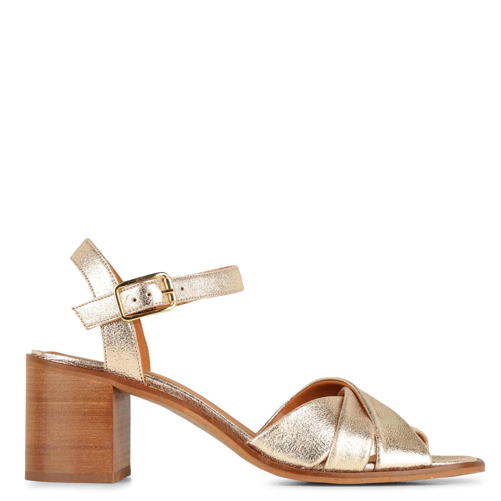 Sandales à talon en cuir velours Doré ANTONELLA