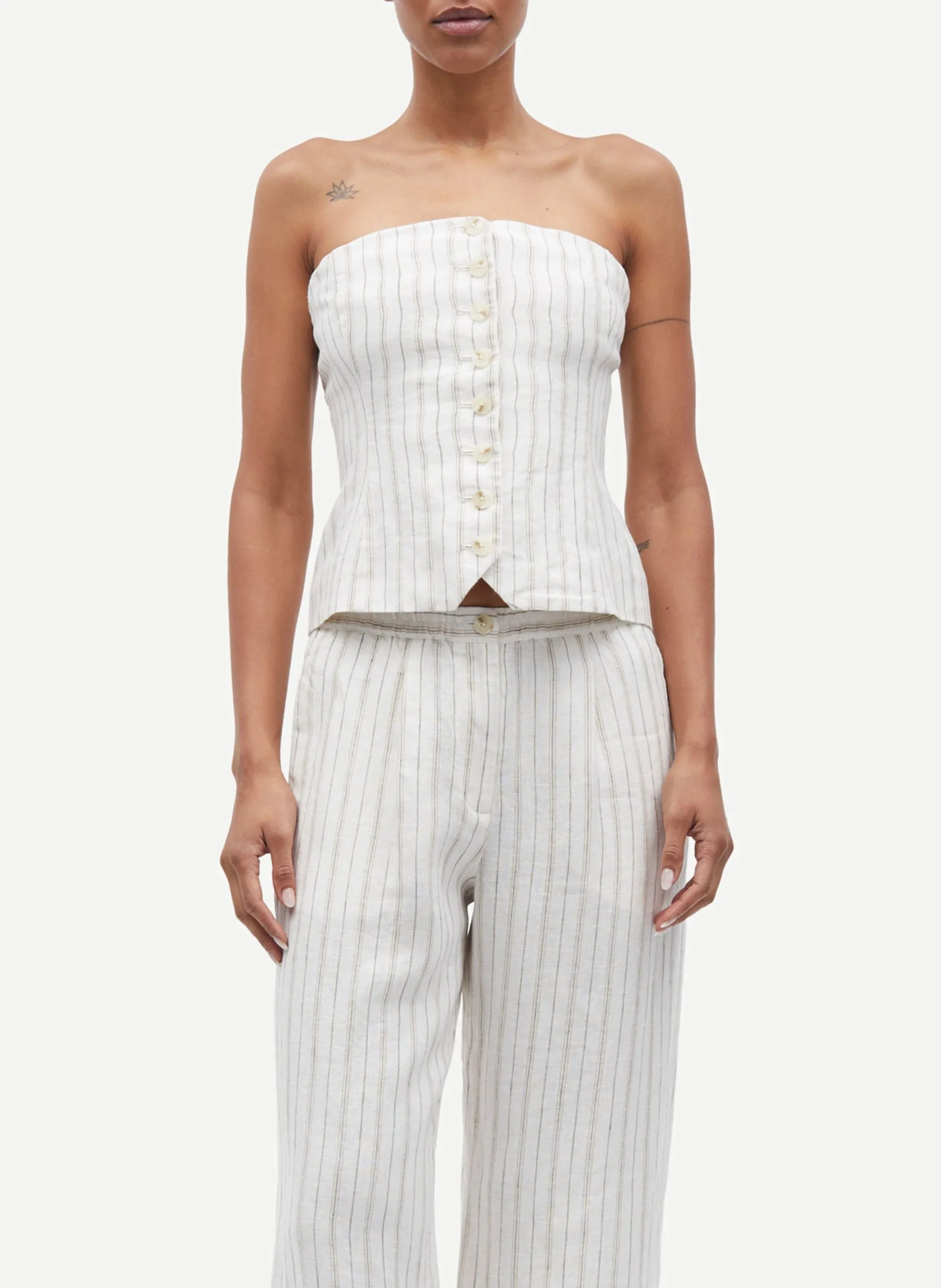 Top bustier rayé en lin Beige SAELLENA