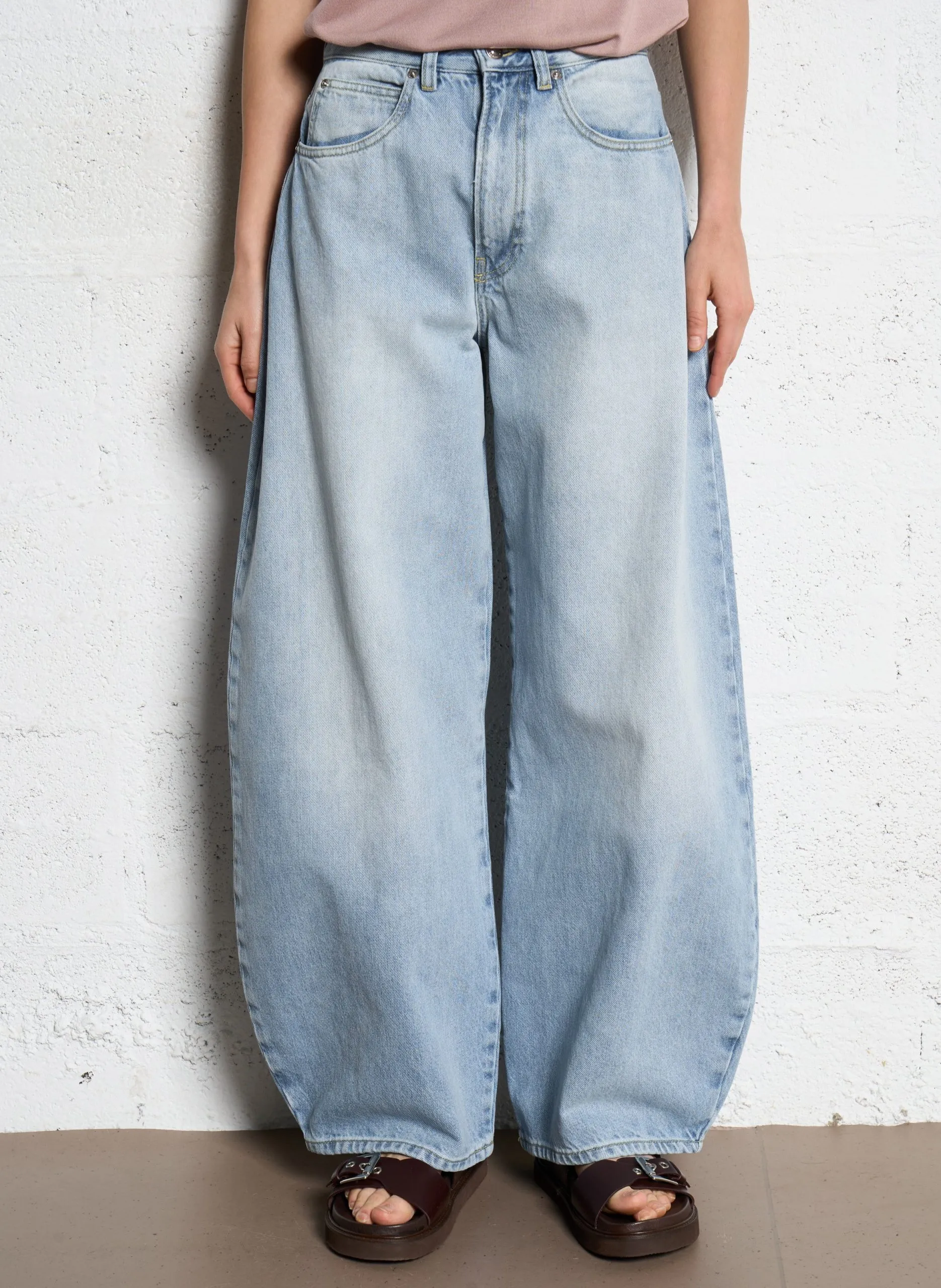 Jean large uni en coton Bleu MEXICO