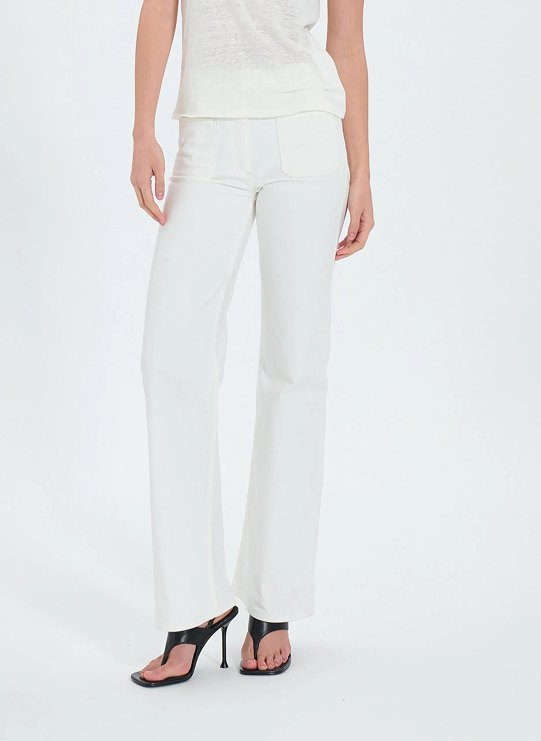 Jean droit en coton mélangé Blanc POCKET