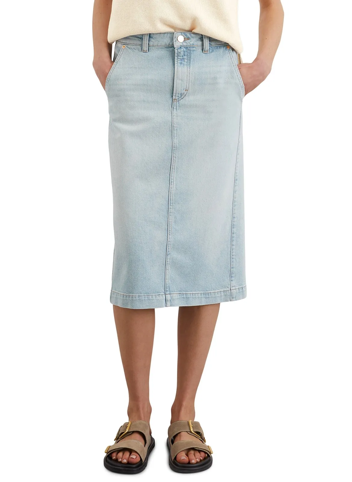 Jupe midi en coton mélangé Bleu