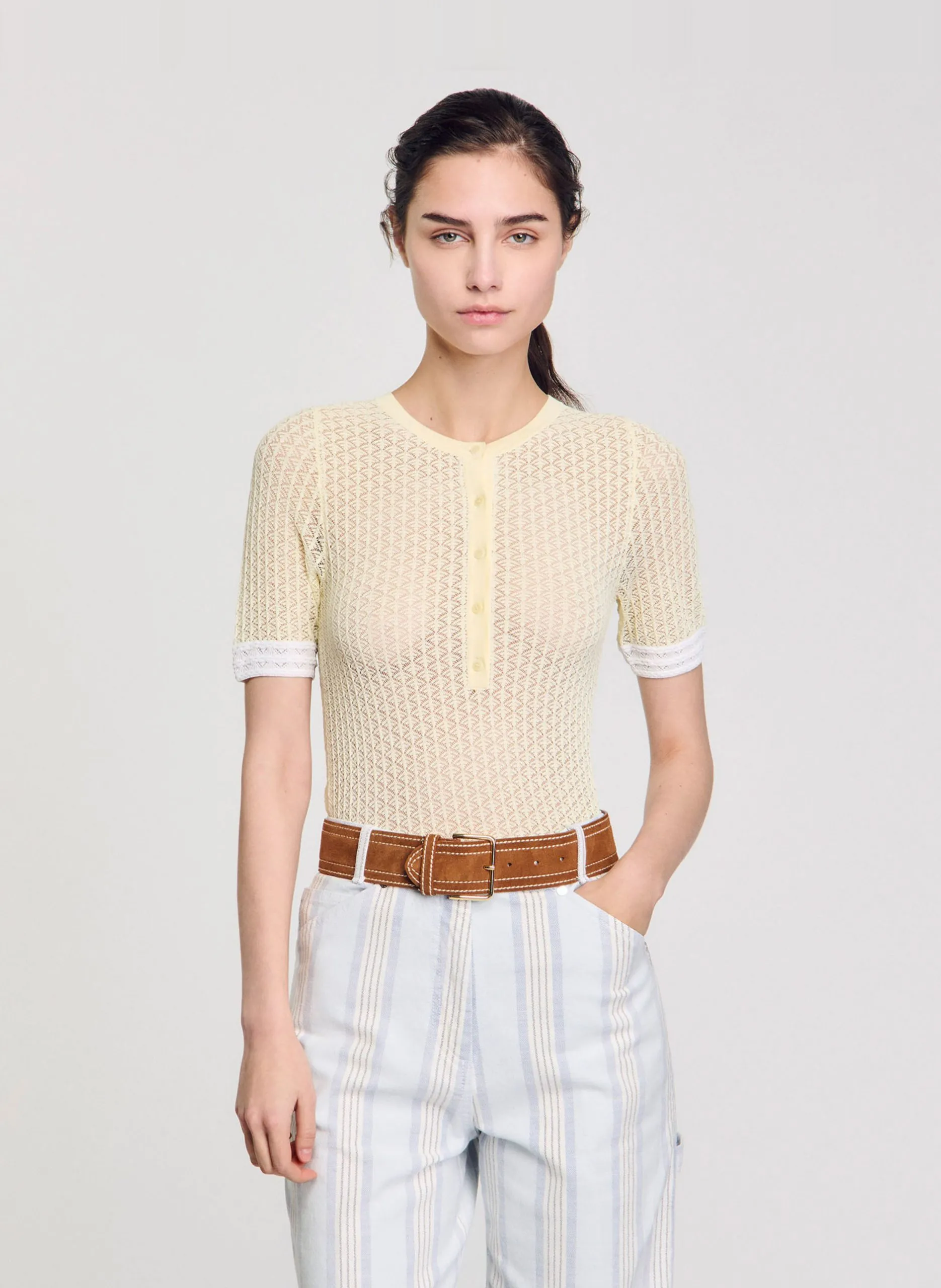 Pull ajusté en maille Jaune