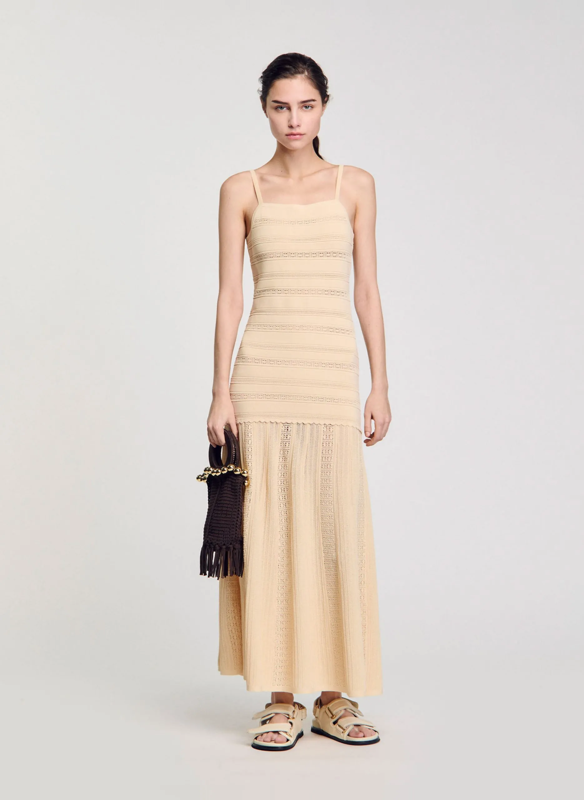Robe longue en maille Beige
