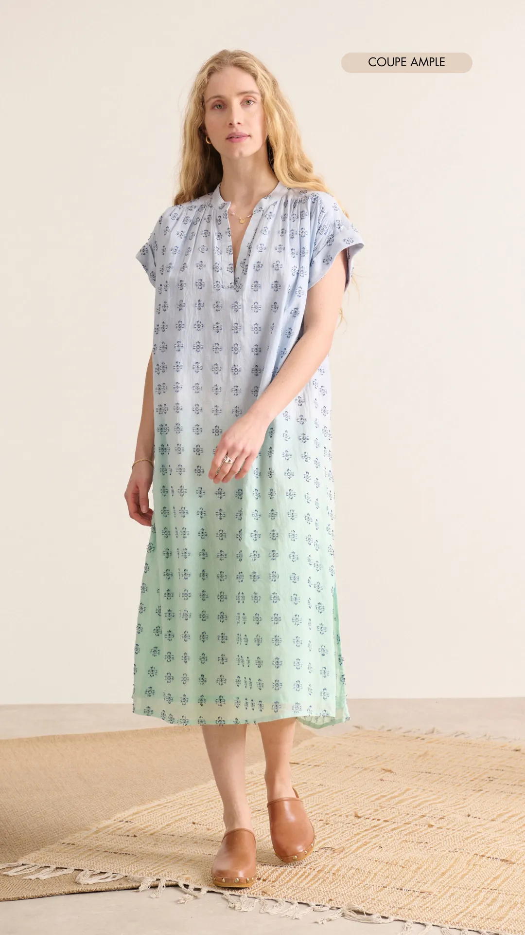 Robe brodée tie&dye Bleu VALENTINE