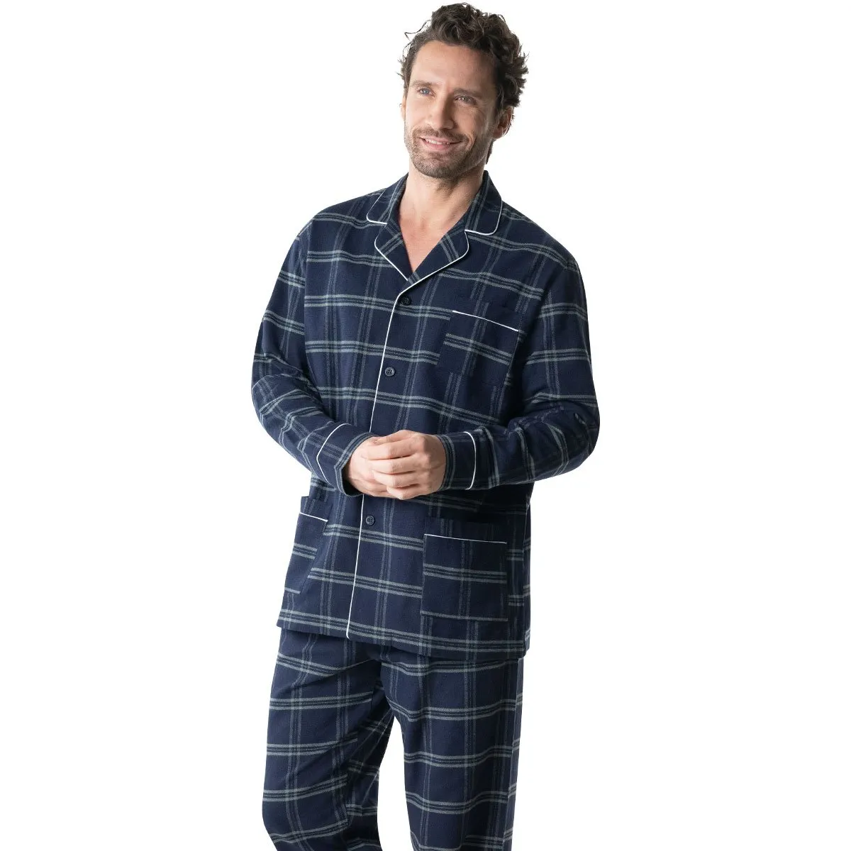 Pyjama long ouvert homme popeline eminence Vert