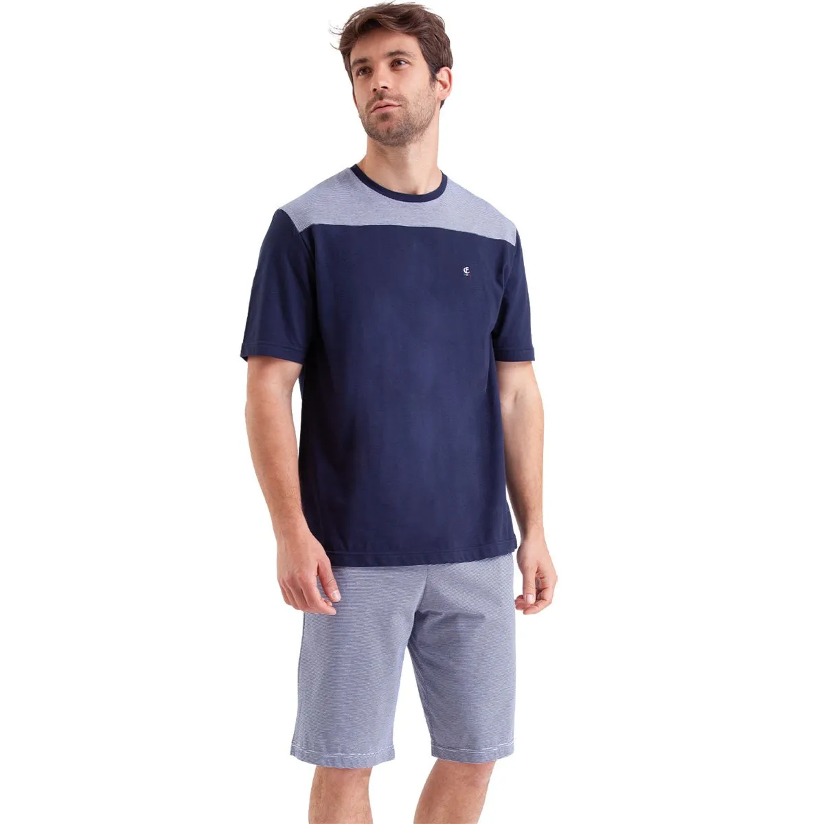 Pyjama court homme fait en france eminence Bleu