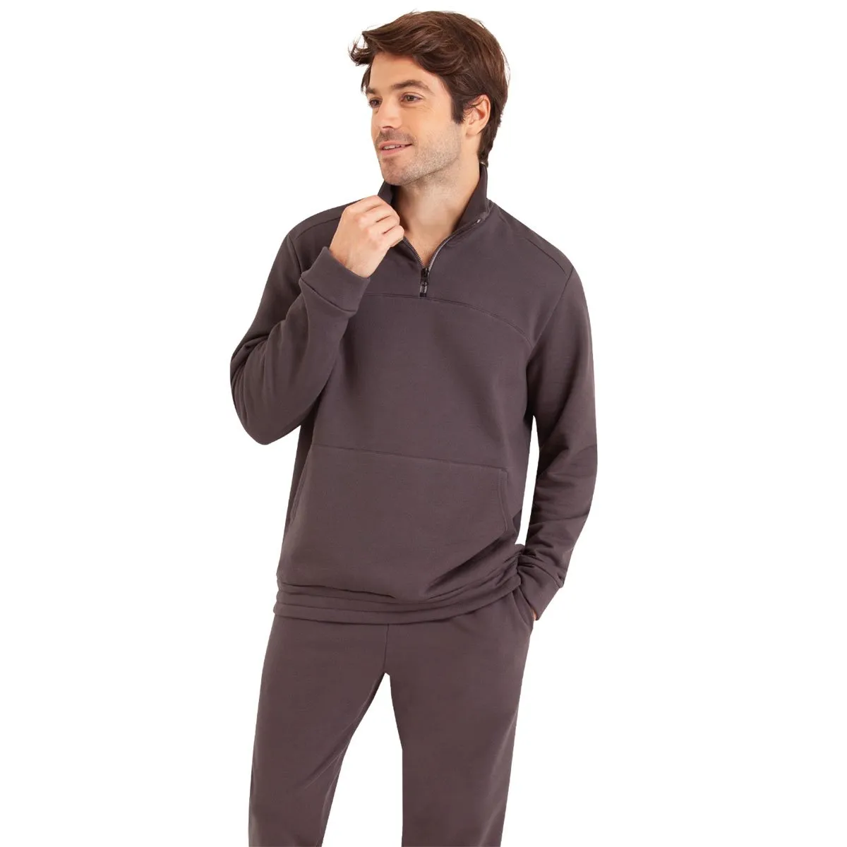 Pyjama long col ouvert homme interlock eminence Gris