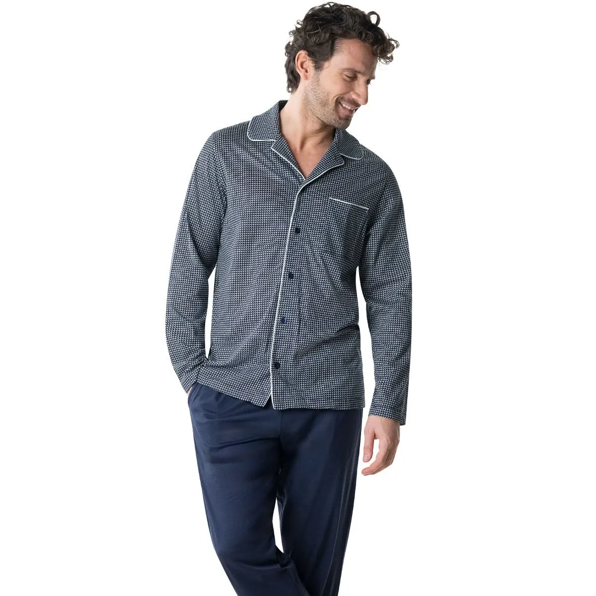 Pyjama long ouvert homme mercerisé eminence Bleu