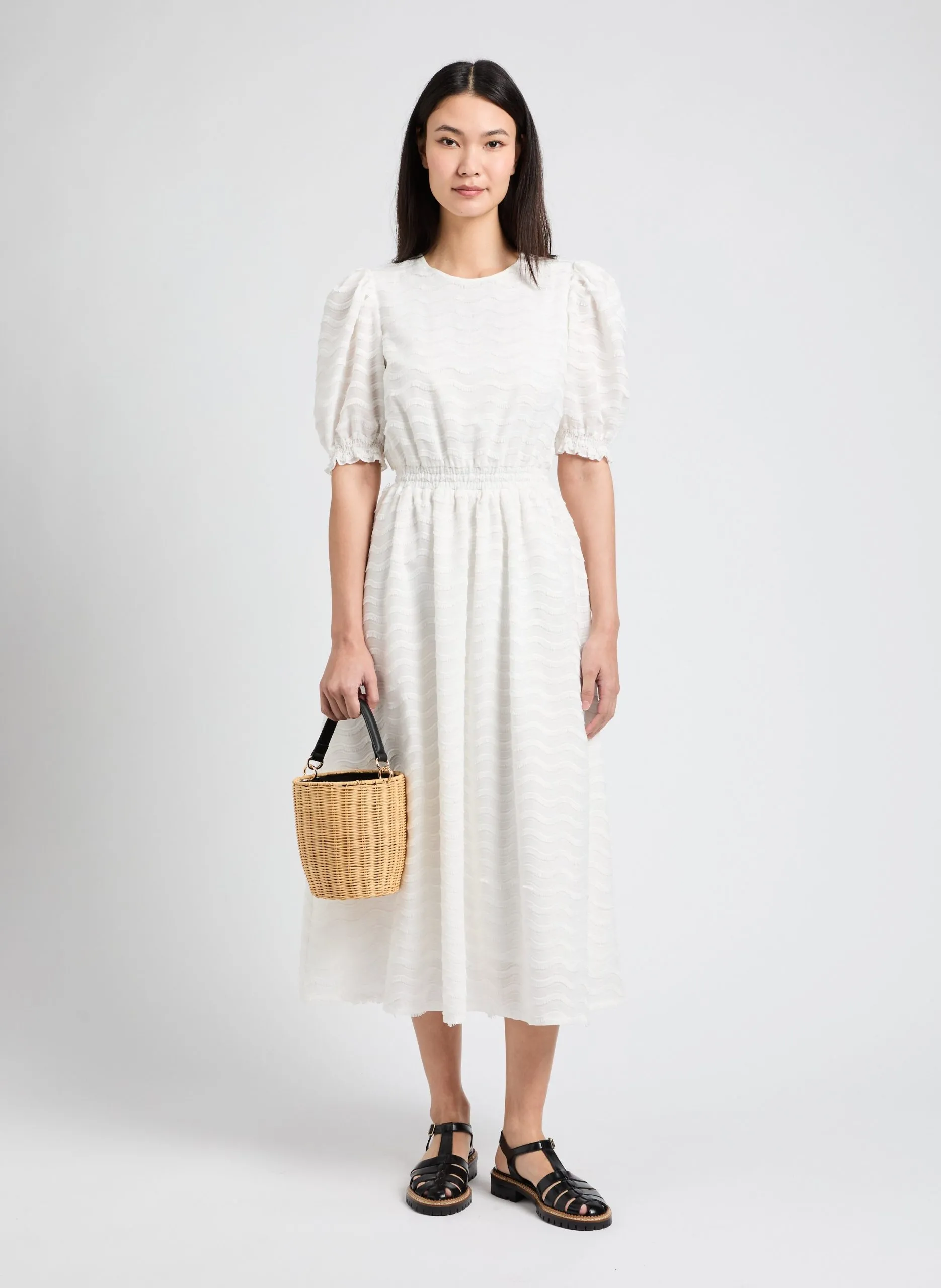 Robe midi en coton Blanc VIPURE