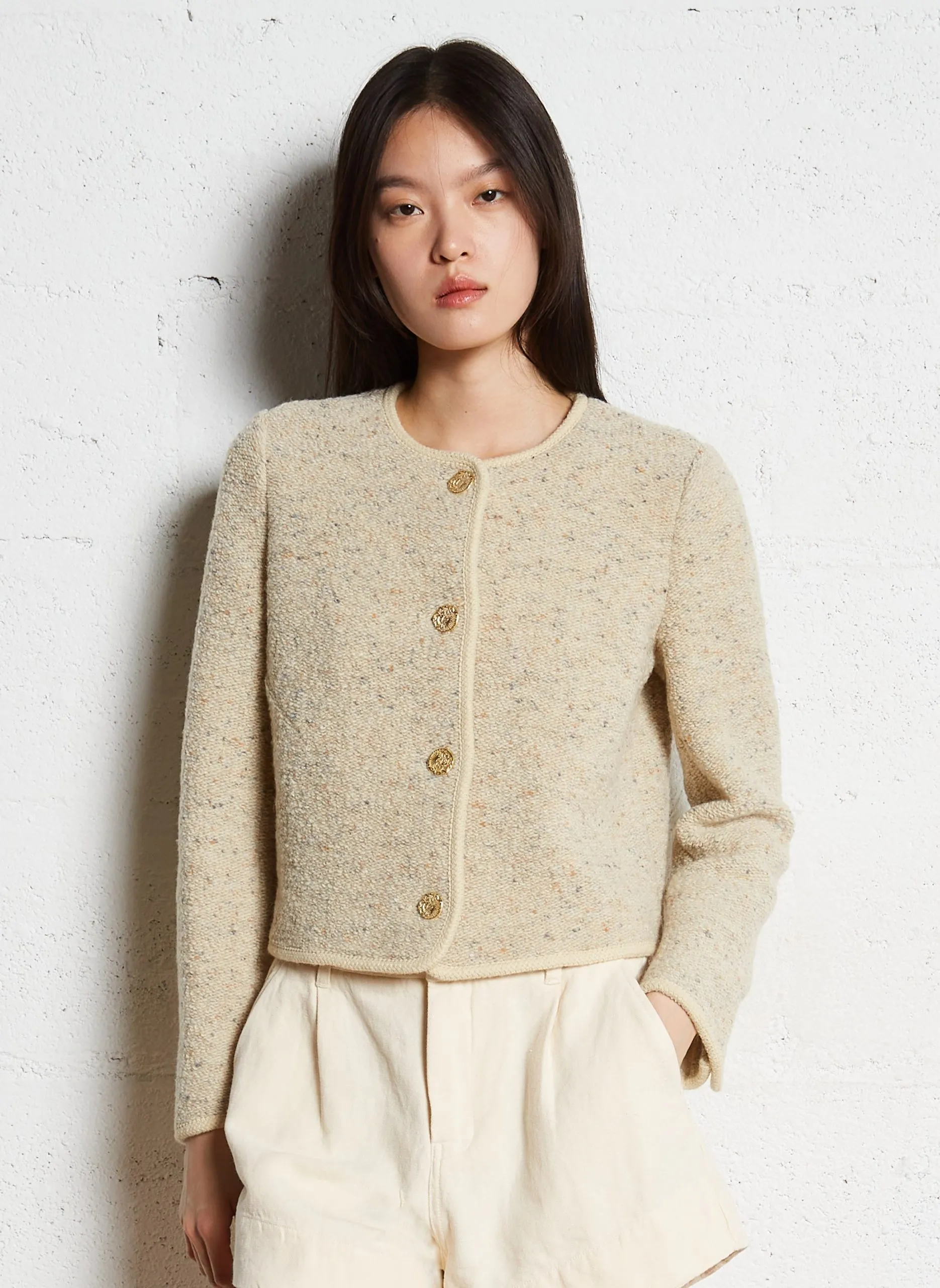 Veste col rond en laine mélangée Beige DEREDITH