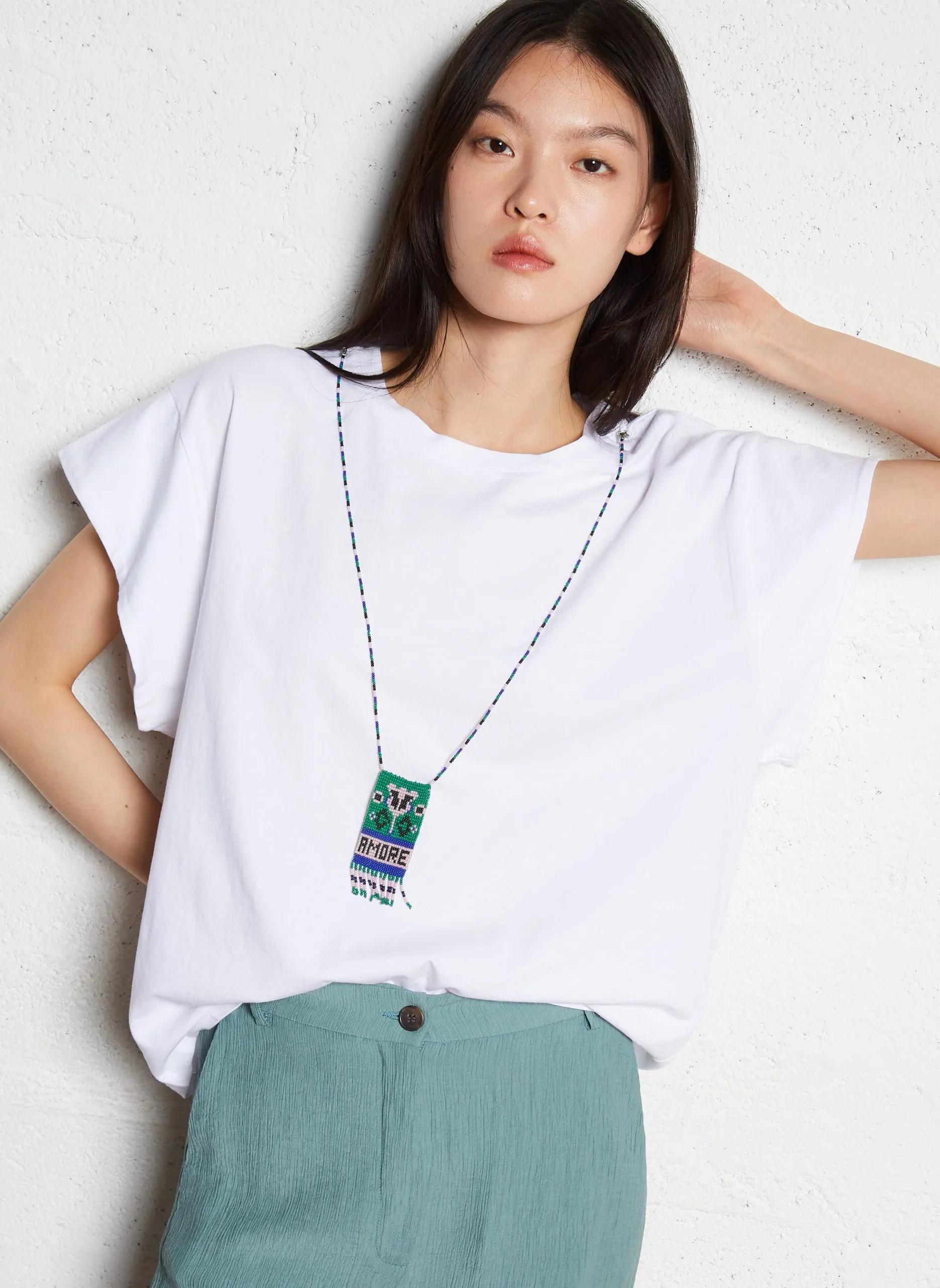 Tee-shirt col rond en coton Blanc TELAMORE