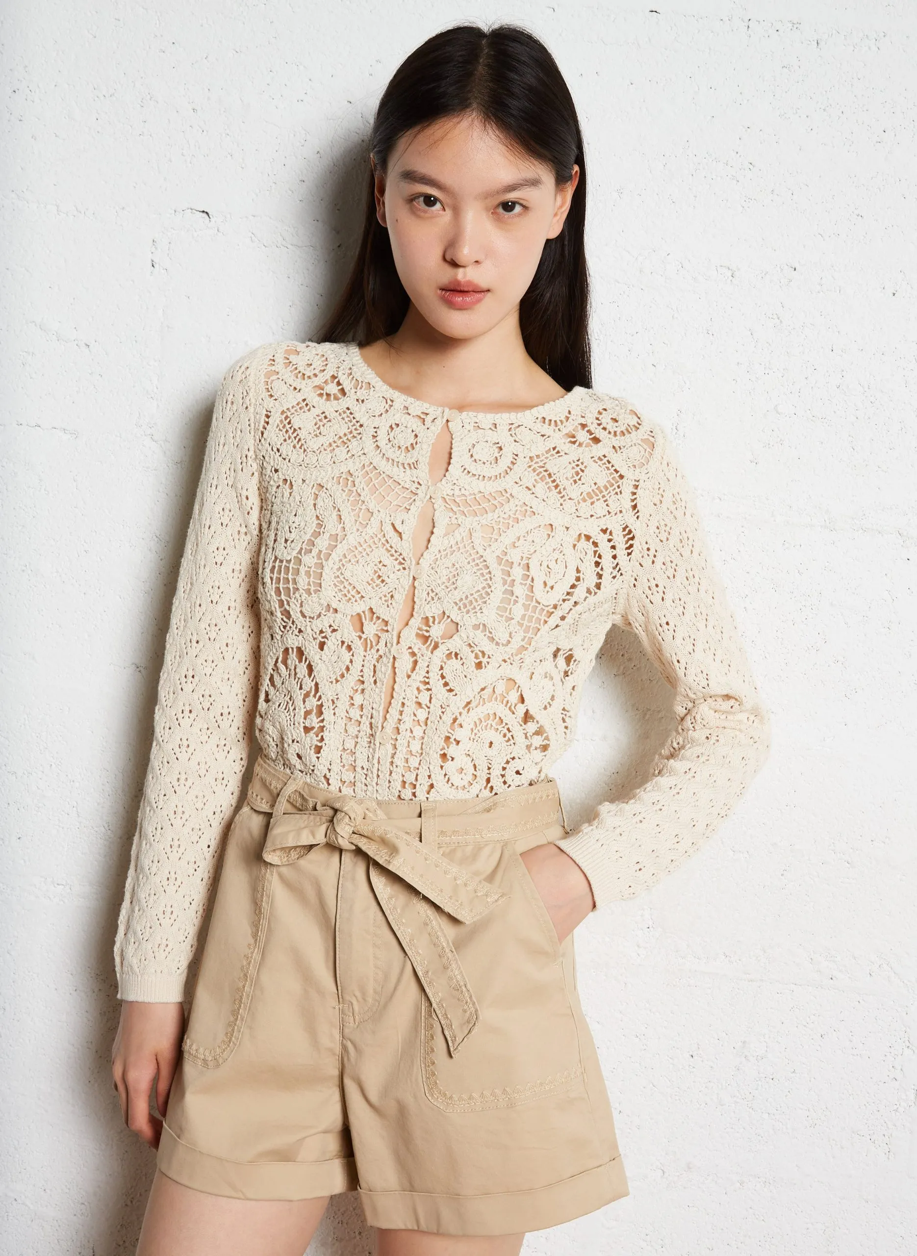 Gilet droit en coton Beige MAYLIN