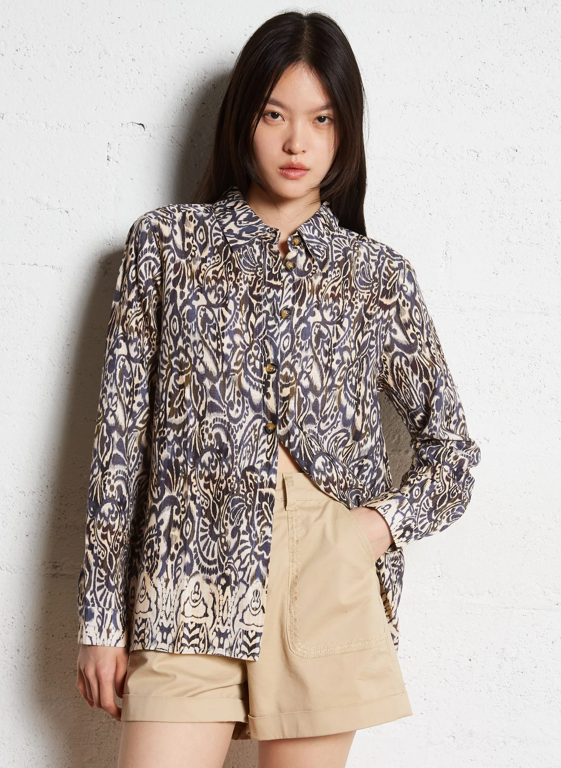 Chemise droite imprimée Marron CLEA