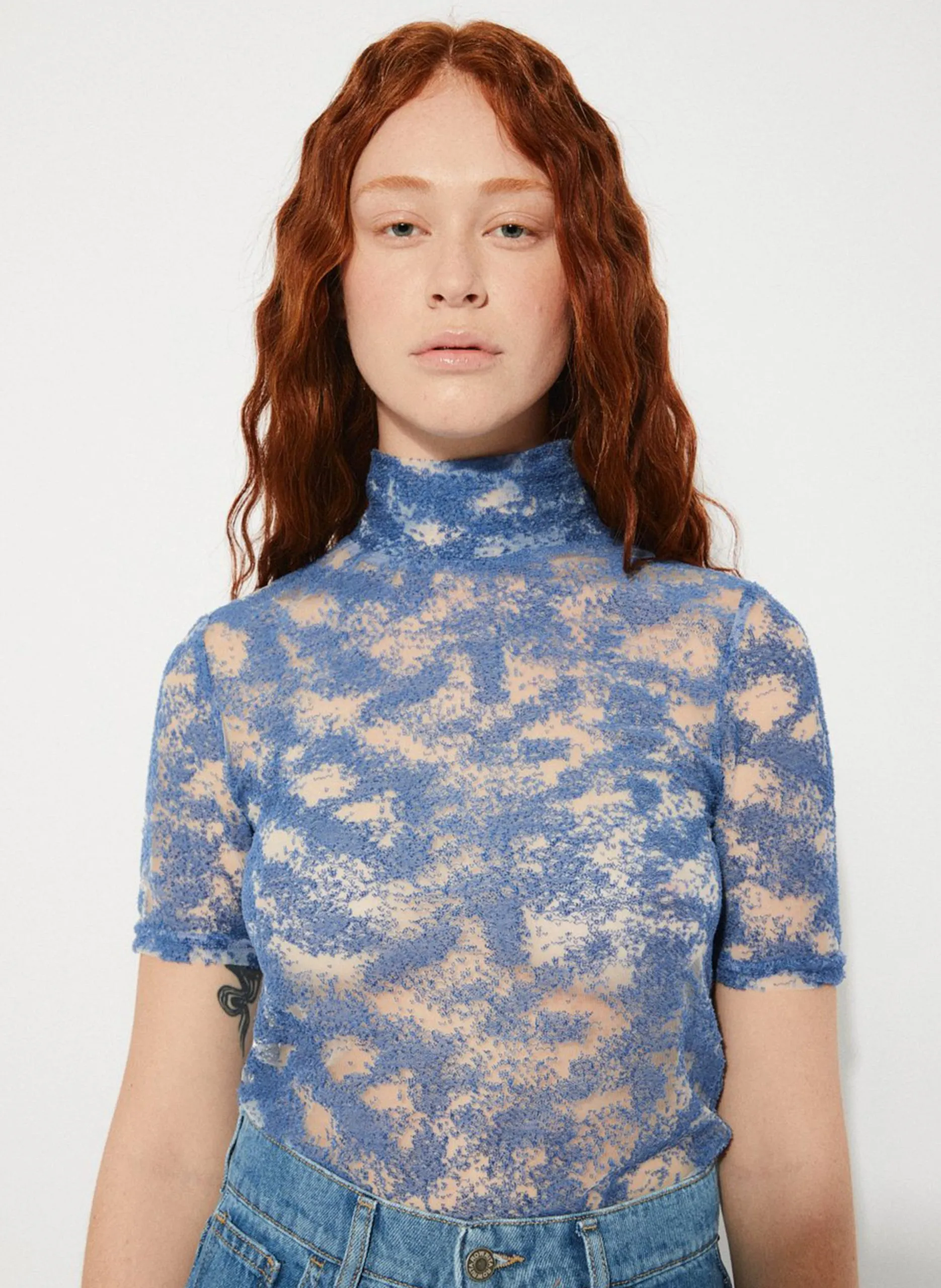 Top ajusté en coton mélangé Bleu MOSS