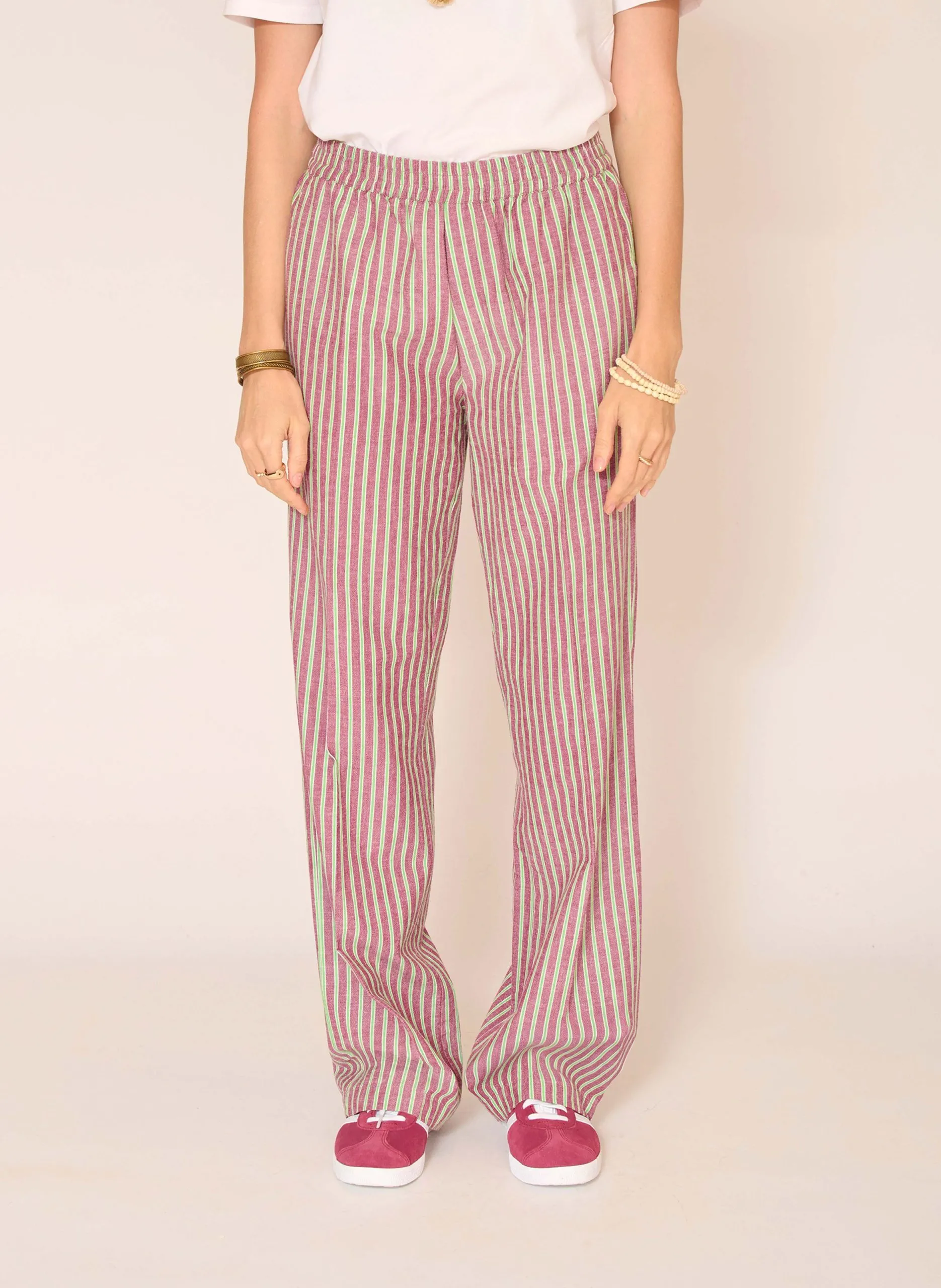 Pantalon droit en coton mélangé rayé Violet PARVATI