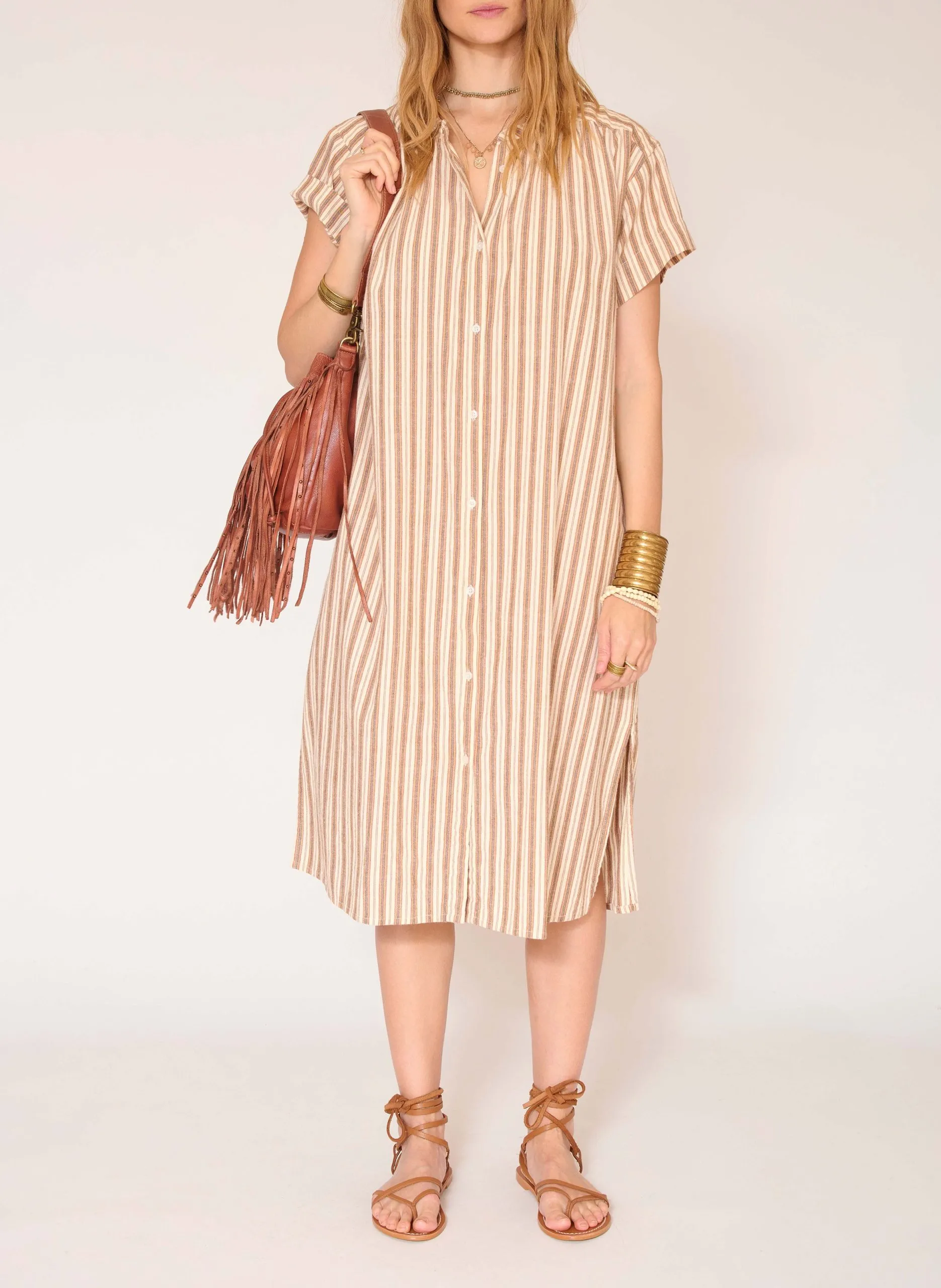 Robe ample col mao en coton Beige RAIMUNDA