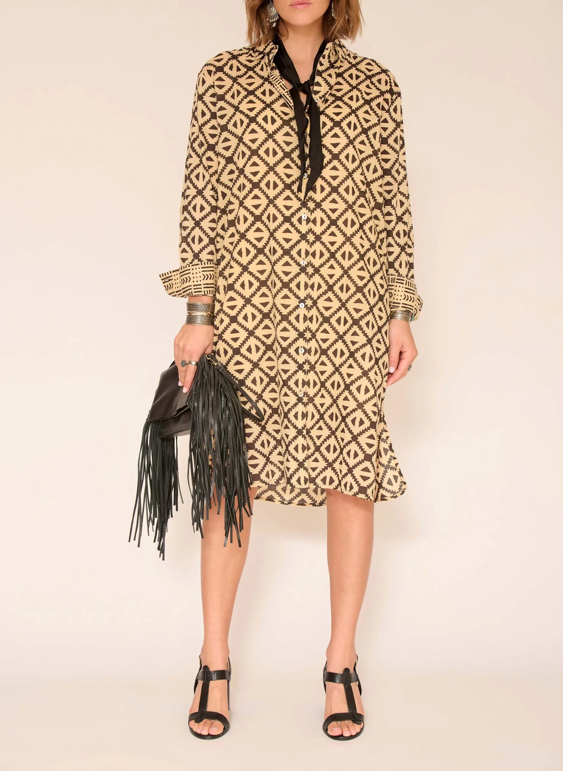 Robe chemise droite en coton Beige ROMIA