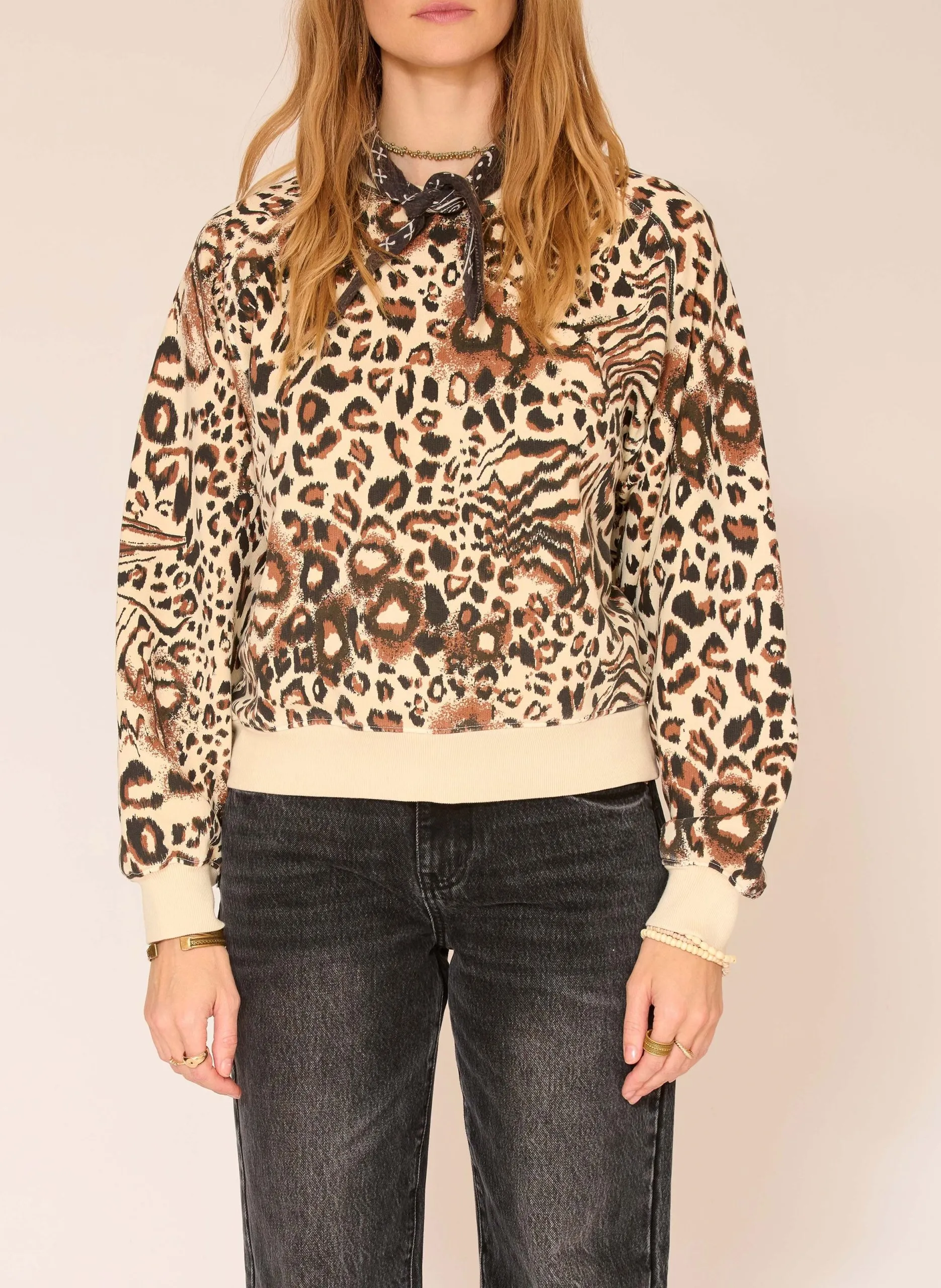Sweat col rond en coton mélangé Beige SAVANNAH