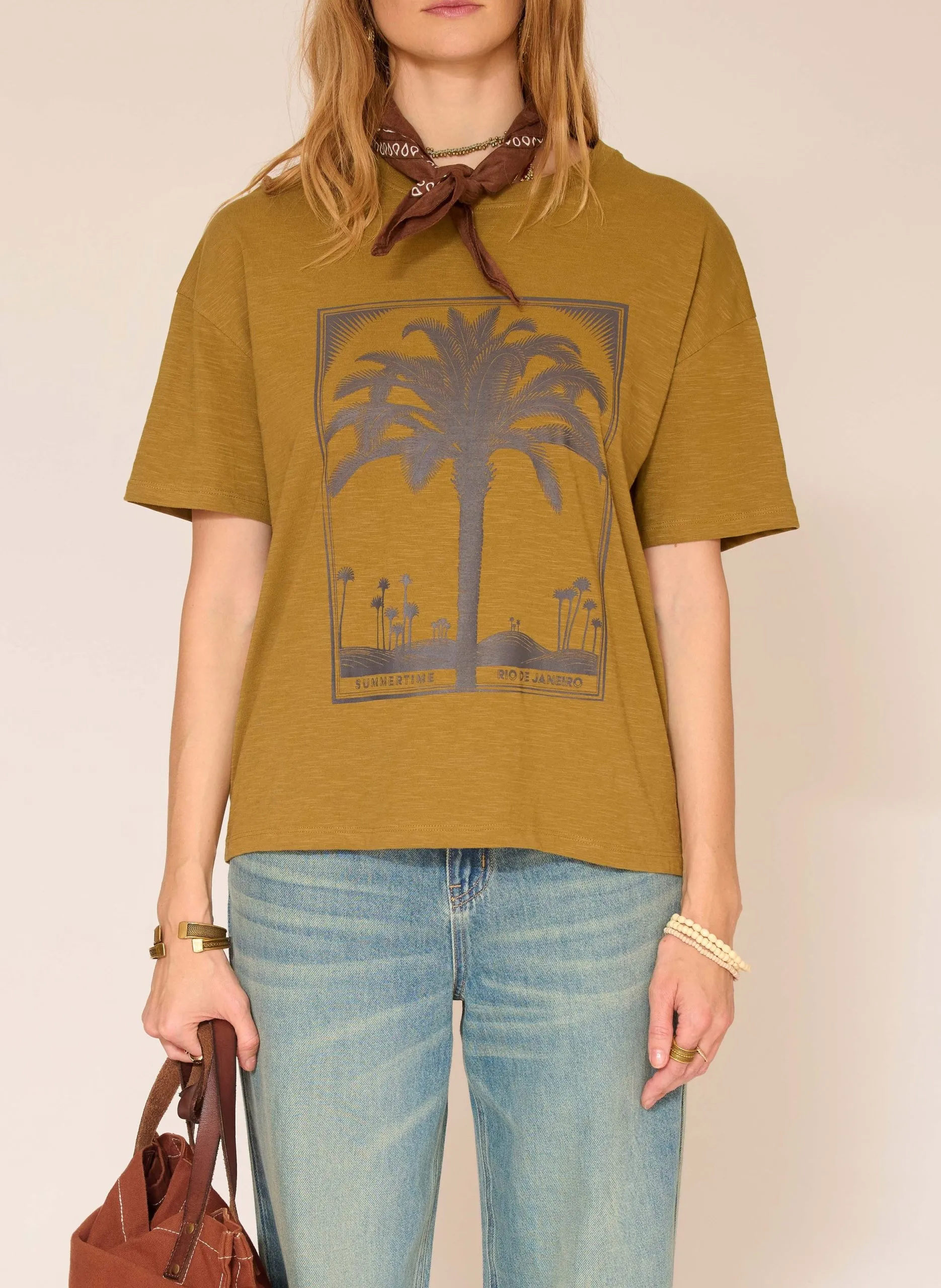 Tee-shirt droit imprimé en coton Vert THAILANDE