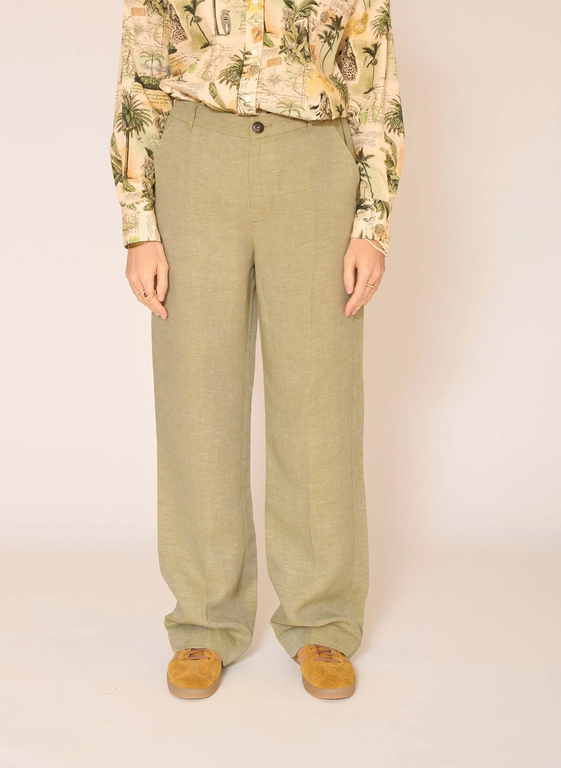 Pantalon de tailleur en lin mélangé Kaki POCATELLO