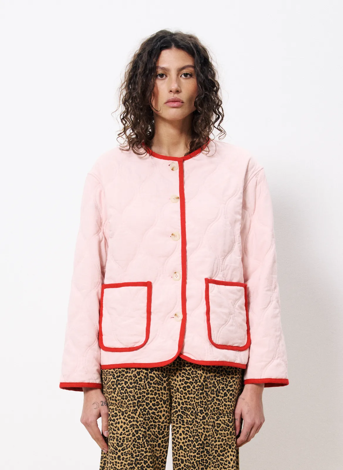 Veste col rond en coton Rouge ALEZIA