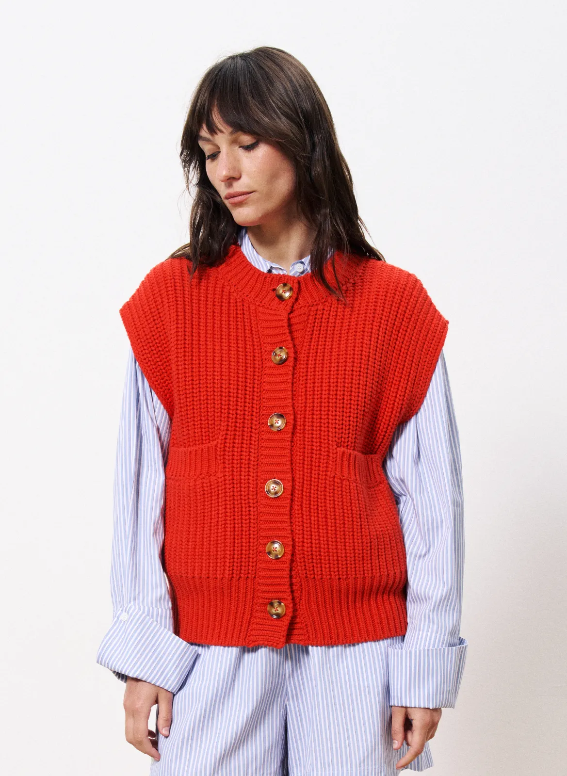 Pull droit manches longues rayé Rouge CARMELE