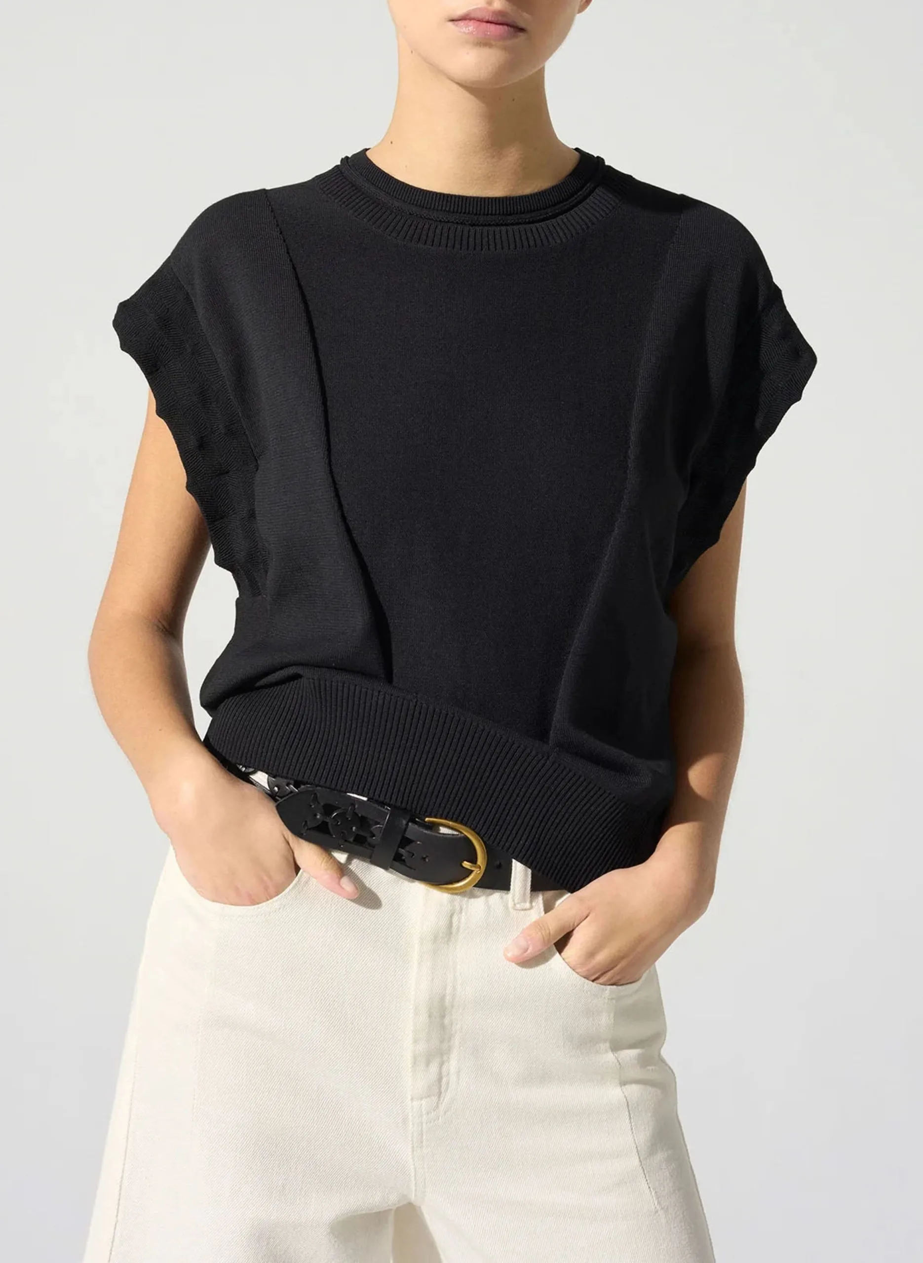 Pull ample col rond en coton mélangé Noir