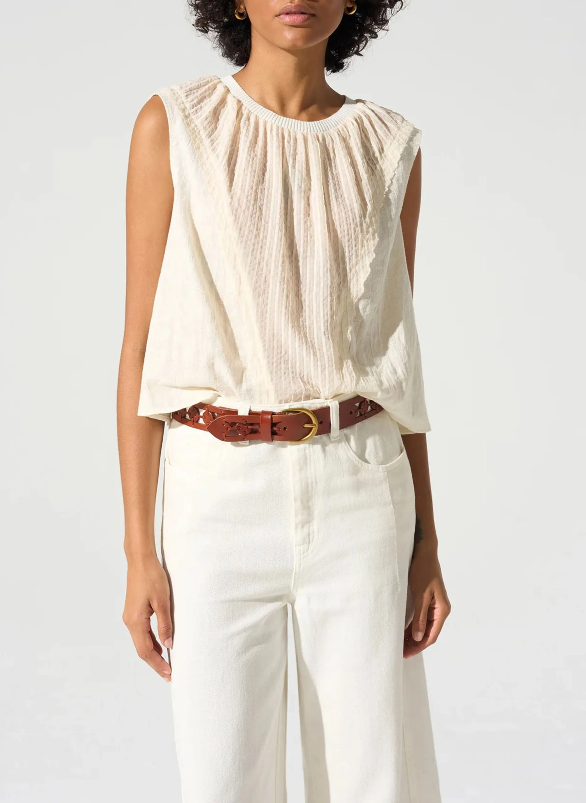 Top sans manches à détails plissés Blanc